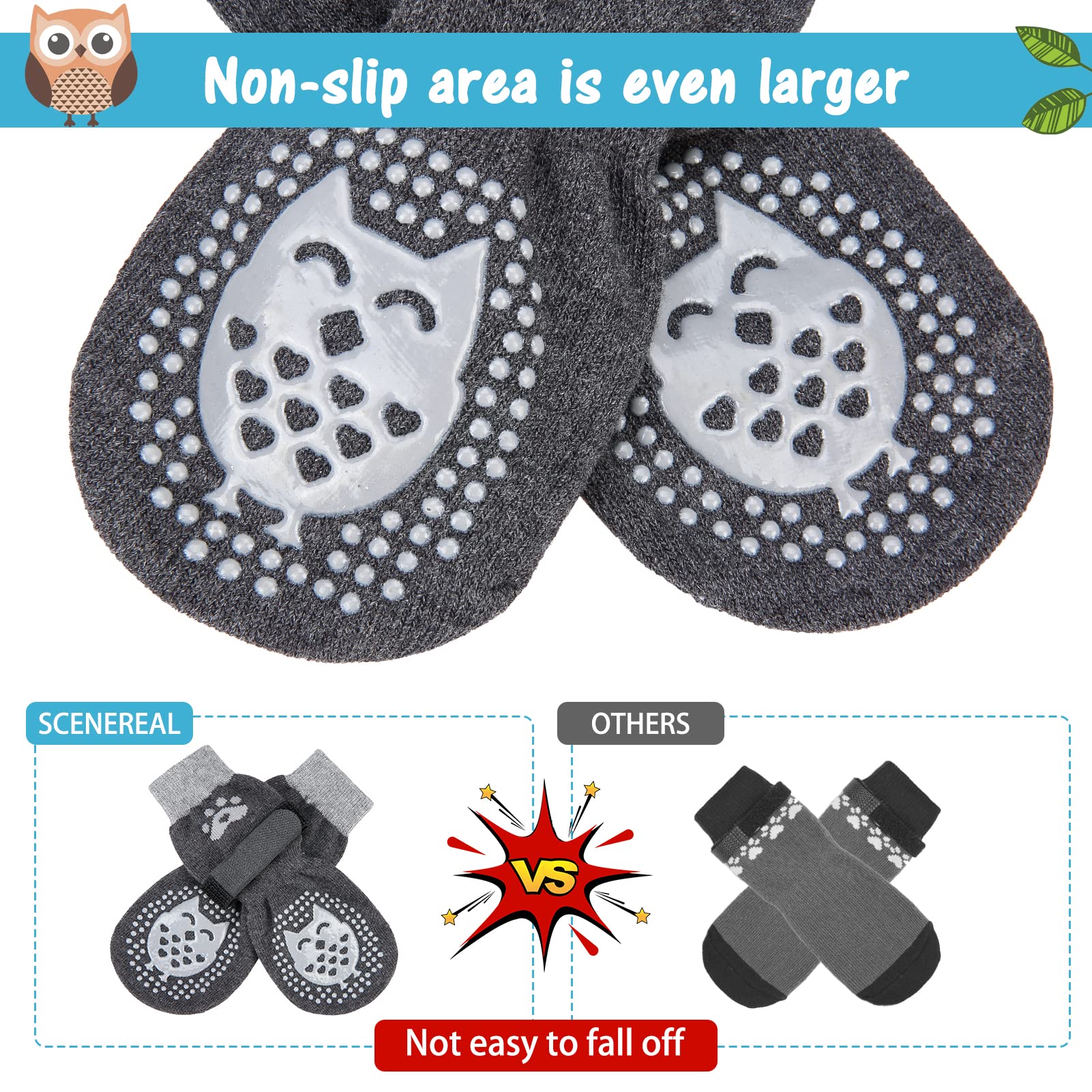 SCENEREAL dog socks protect paws for puppies on smooth indoor surfaces.