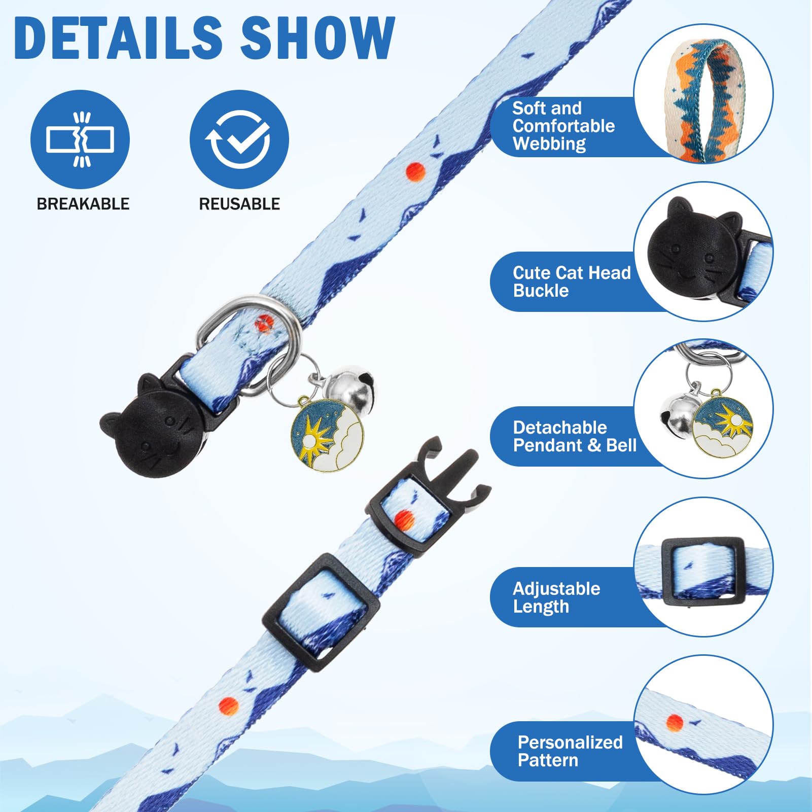 SCENEREAL Breakaway Cat Collar Mountains Woodland pattern for adventurous cats.