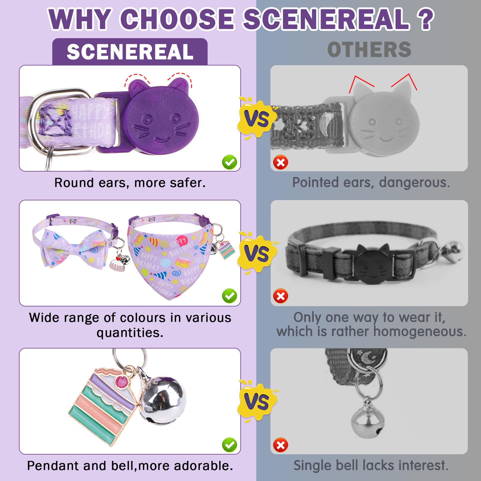 SCENEREAL cat bandana collar size-measure-guide helps pick the right fit.