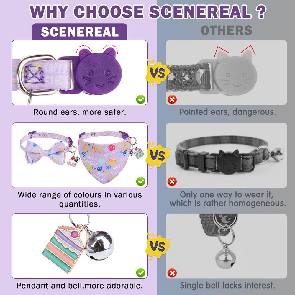 SCENEREAL cat bandana collar size-measure-guide helps pick the right fit.