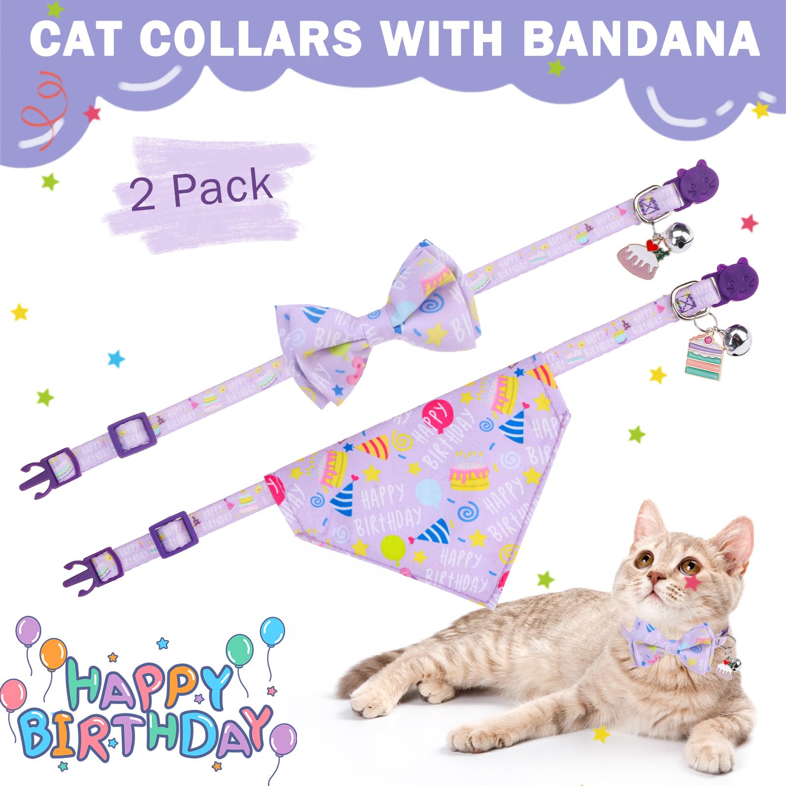 SCENEREAL cat bandana collar wearing-on-cat illustrates daily use and comfort.