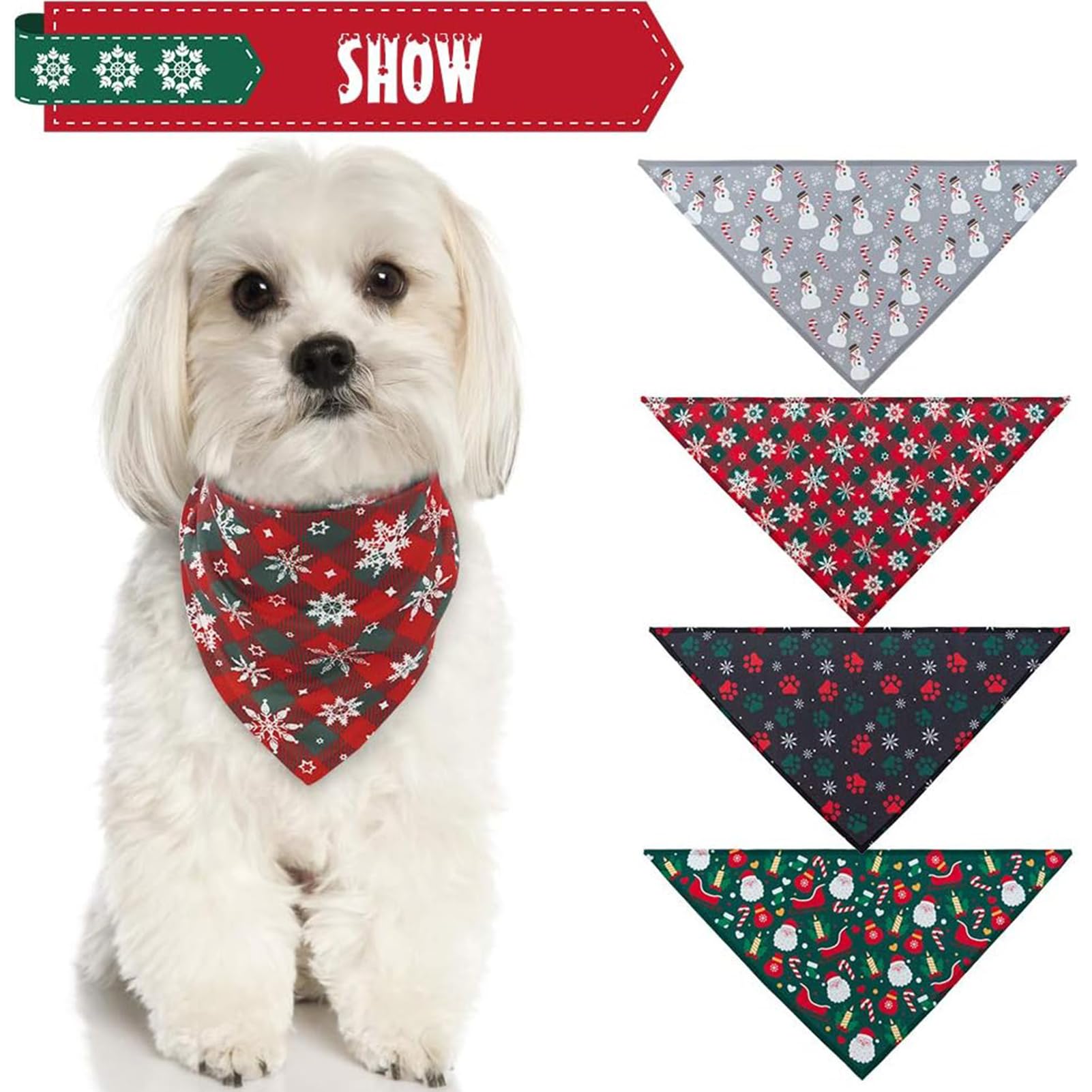 SCENEREAL Christmas dog bandana folded to fit tiny kitties for cozy wear.