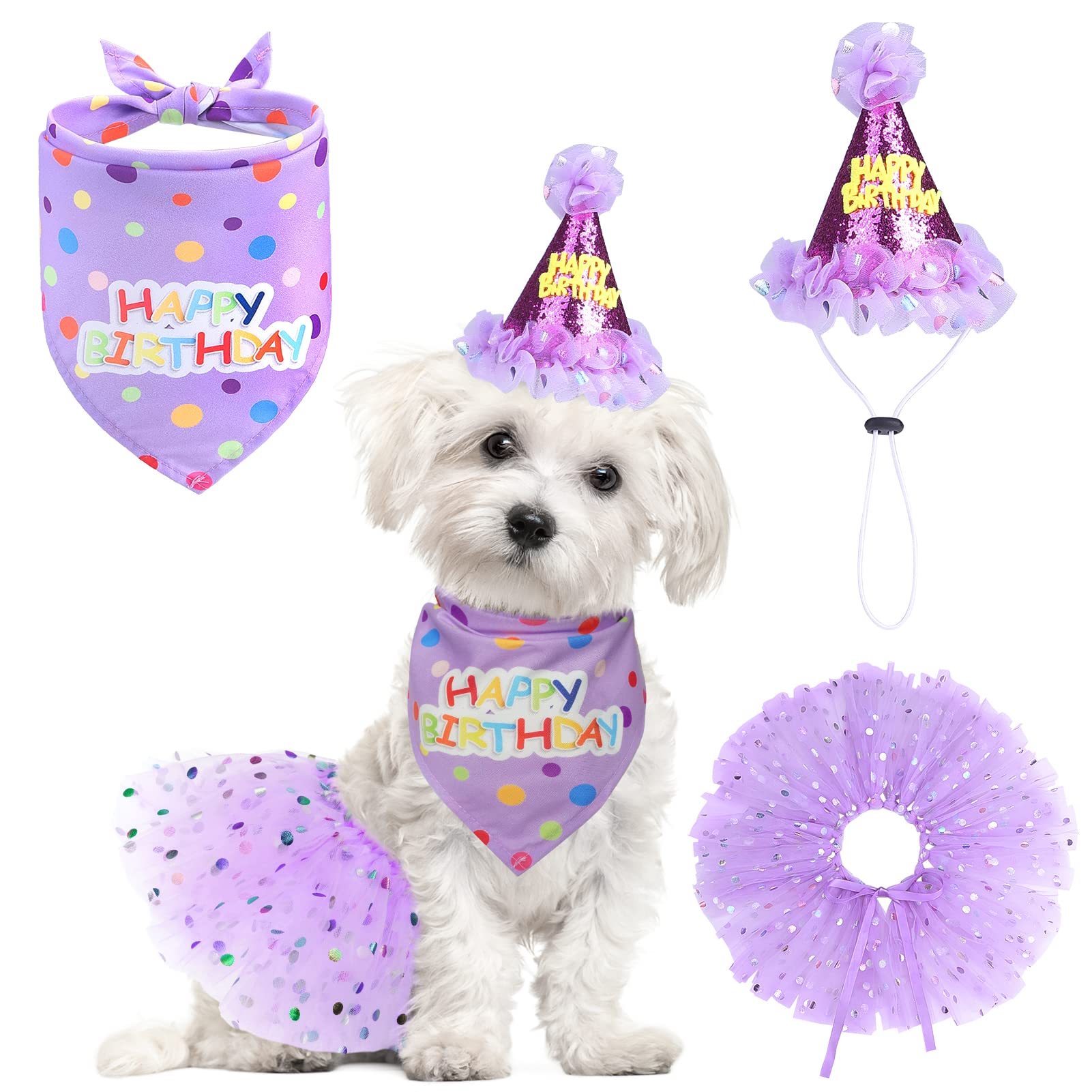 SCENEREAL dog birthday bandana in purple with dot pattern for a charming party look