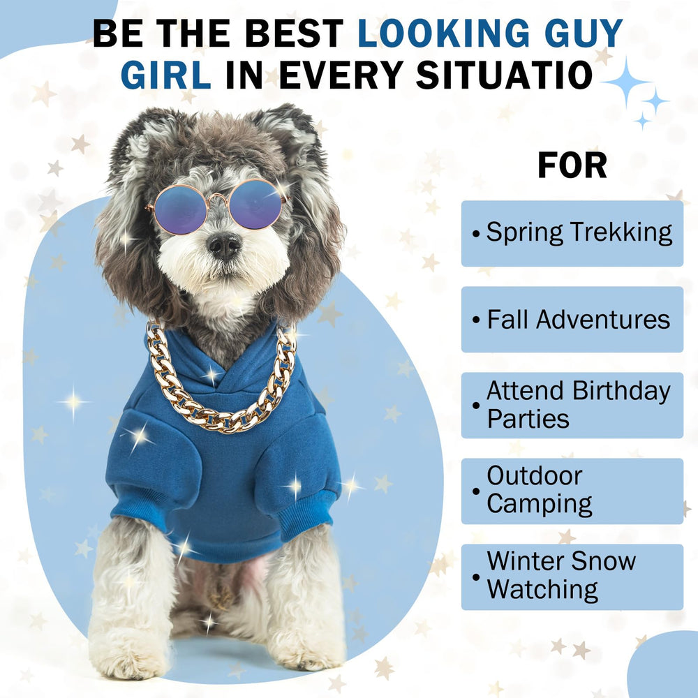 SCENEREAL dog hoodie blue back view with hat showcases cozy warmth for cold walks