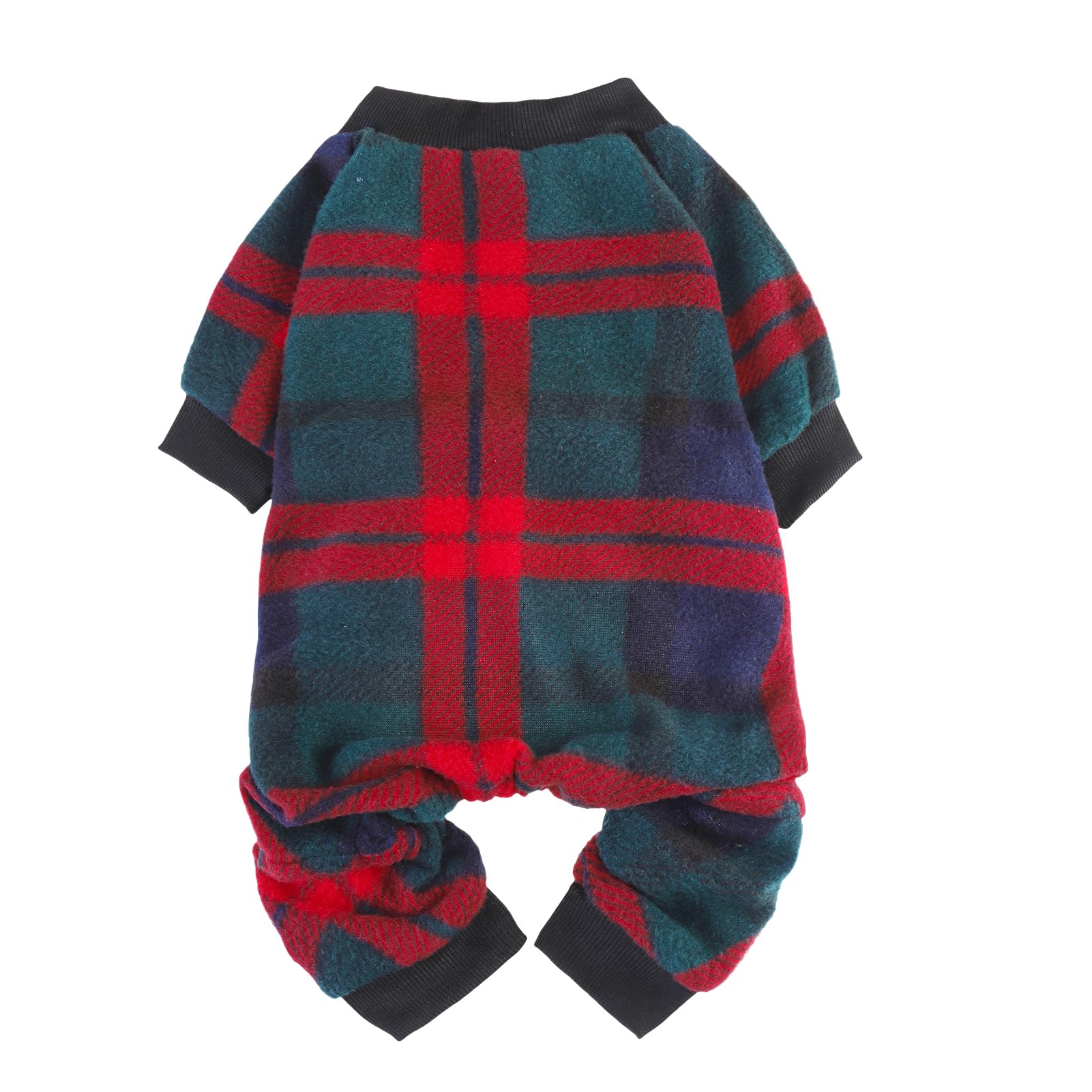 SCENEREAL dog pajamas with checkered pattern on dog for festive warmth.