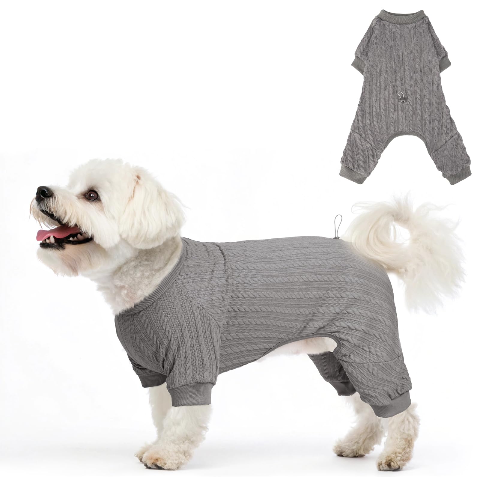 SCENEREAL dog pajamas grey front view showing cozy all-season warmth.