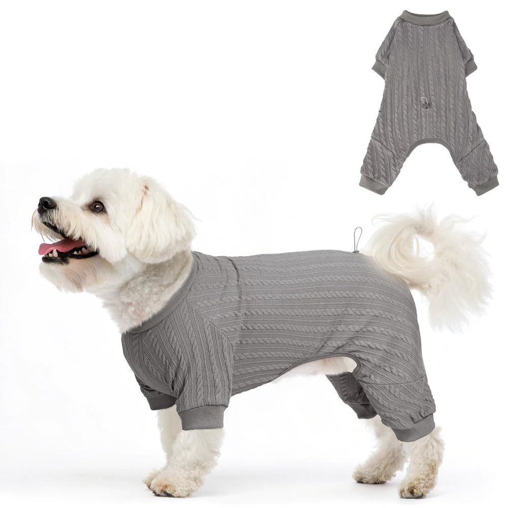 SCENEREAL dog pajamas grey front view showing cozy all-season warmth.