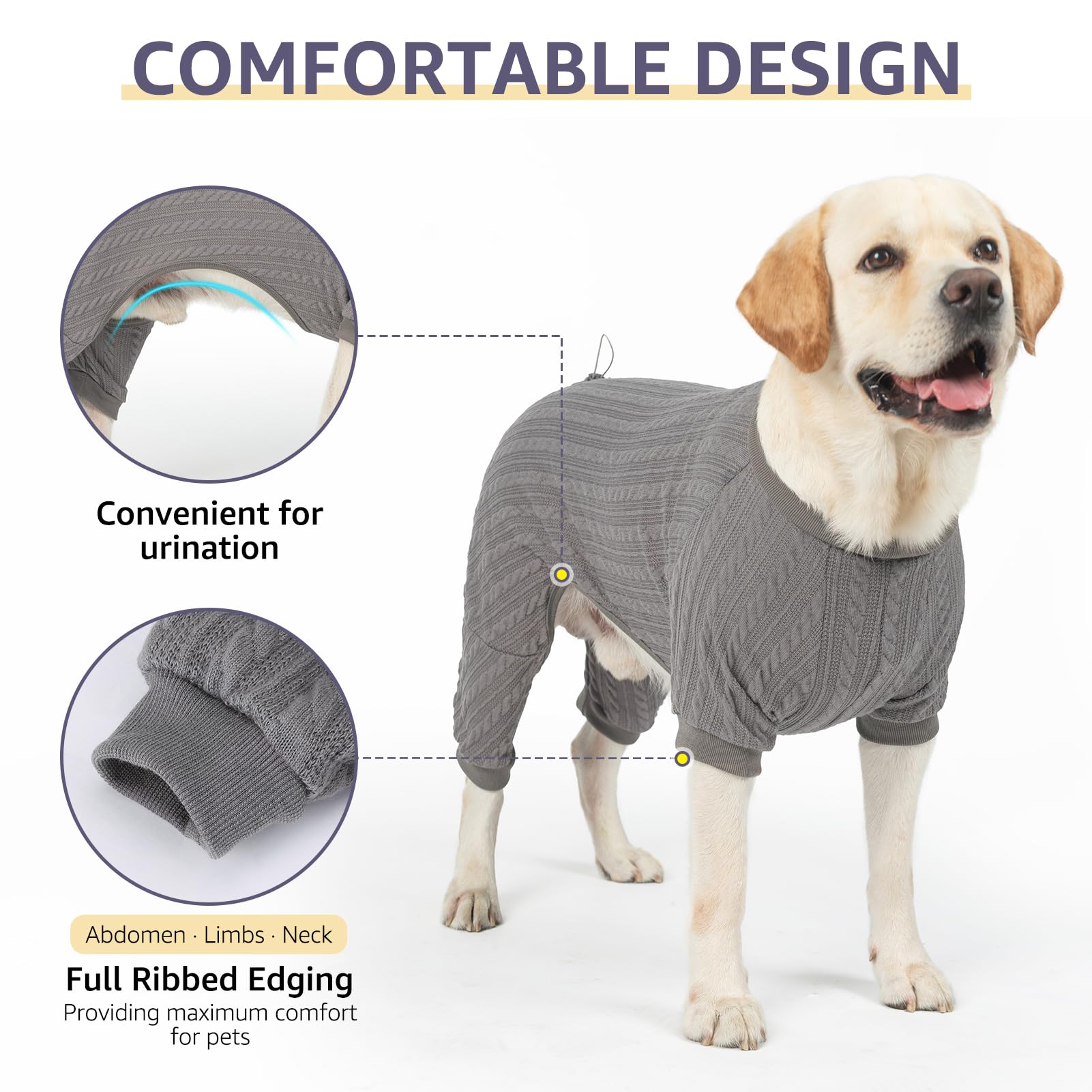 SCENEREAL dog pajamas grey knit close-up highlights soft fabric texture.