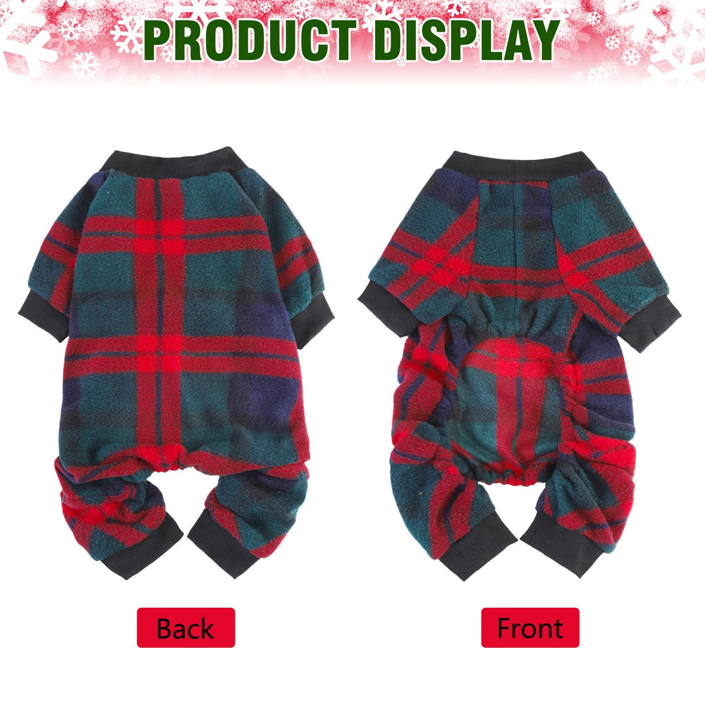SCENEREAL dog pajamas in holiday-ready plaid for festive photos.