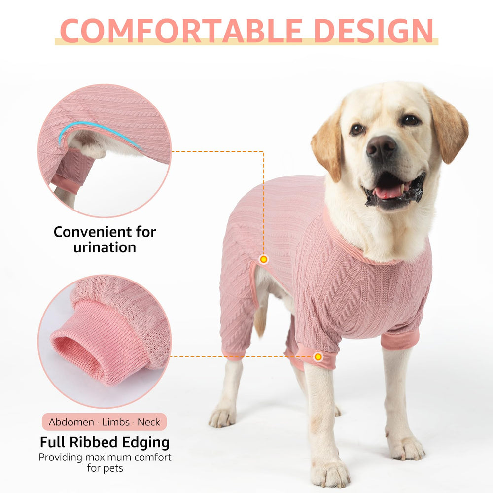 SCENEREAL dog pajamas pink back view showing full-body coverage for lounging.