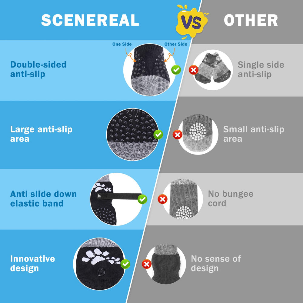 SCENEREAL dog socks shield paws from hot pavement and rough surfaces.