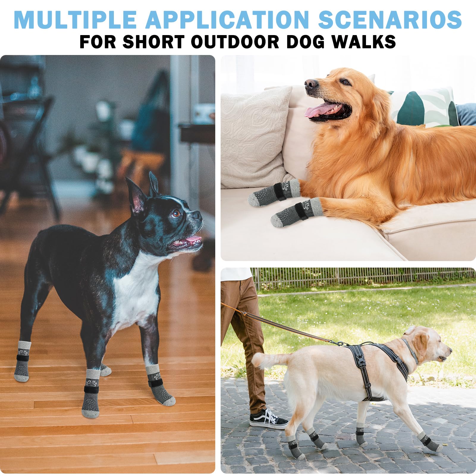 SCENEREAL dog socks adjustable-belt keeps socks in place during activity.