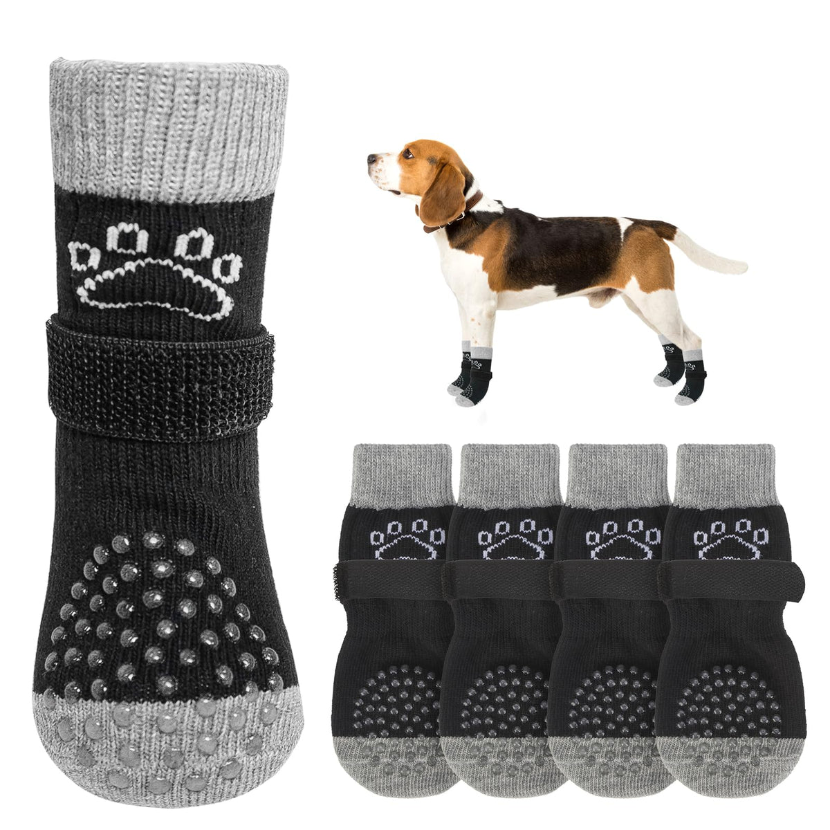 SCENEREAL dog socks bilateral grip close-up showing double-sided anti-slip texture for secure traction