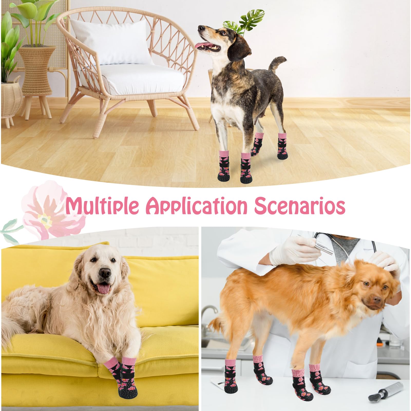 SCENEREAL floral design dog socks offer a fashionable look for special occasions.