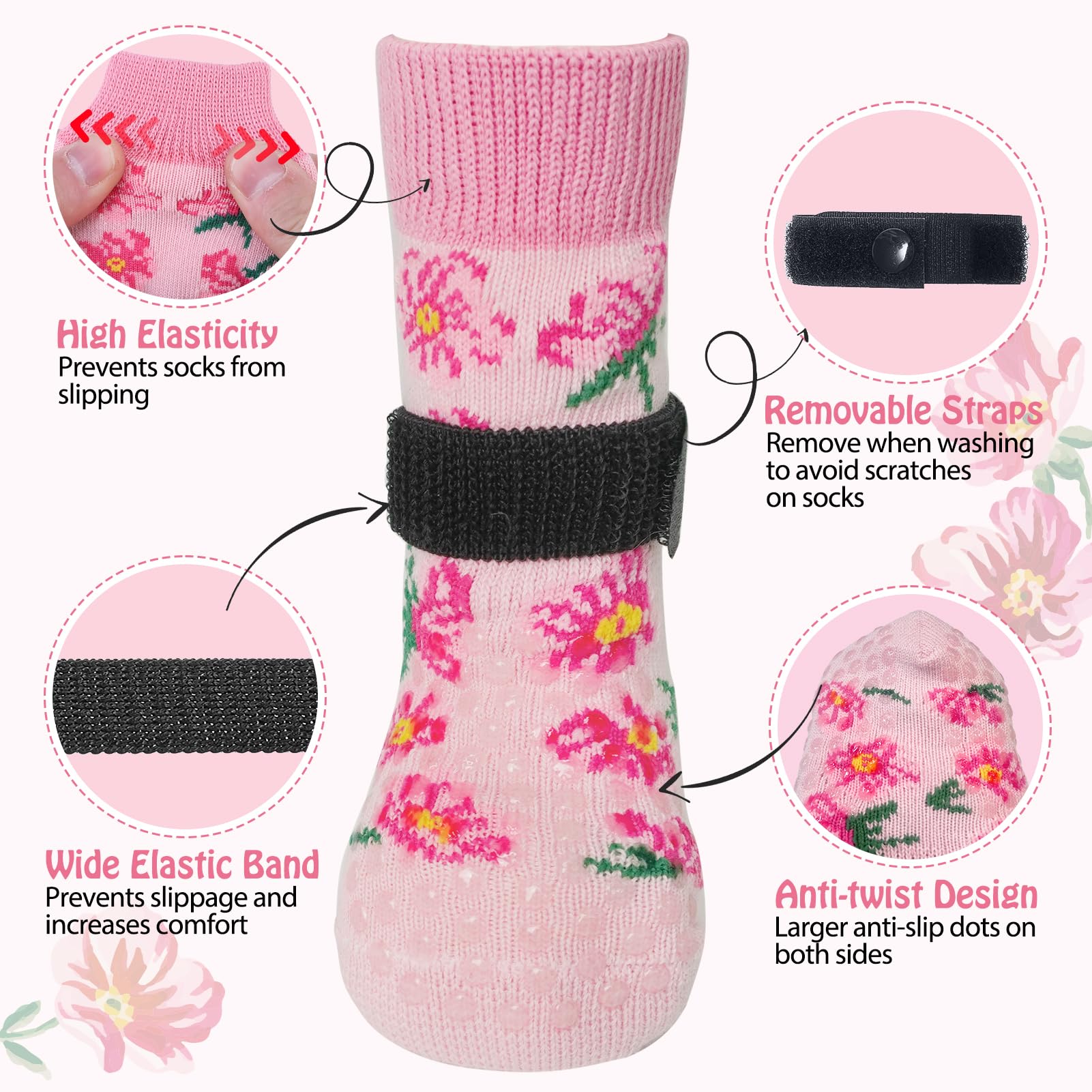 SCENEREAL dog socks for hardwood floors with double-sided grips help pets navigate better.