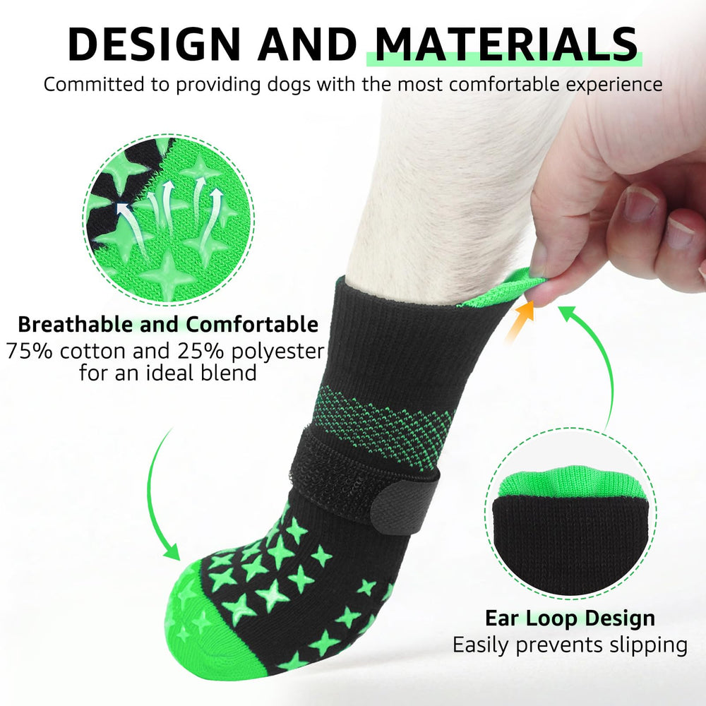 SCENEREAL dog socks with pull-tabs for easy adjustment during wear.