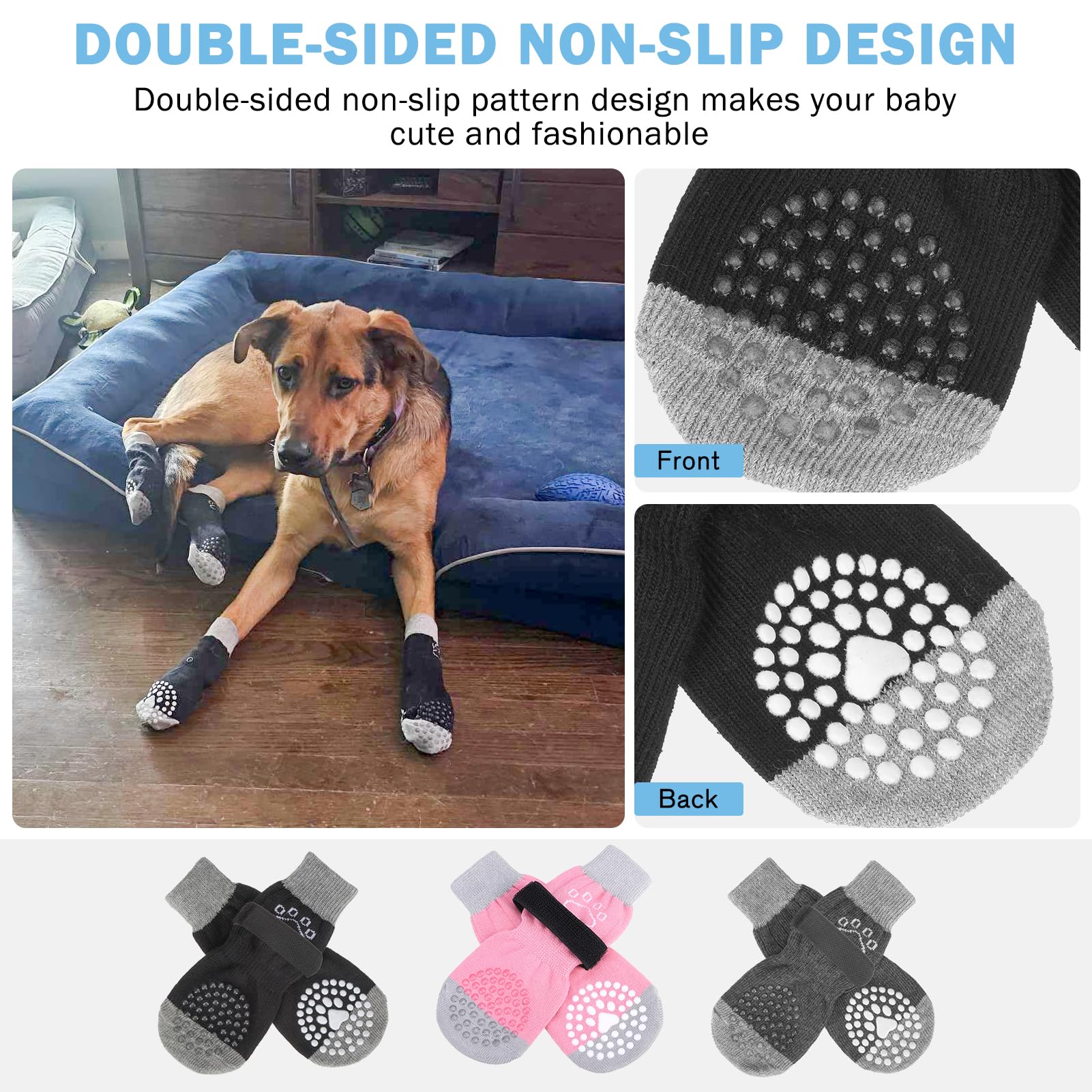 SCENEREAL dog socks show two different grip patterns for variety and traction.