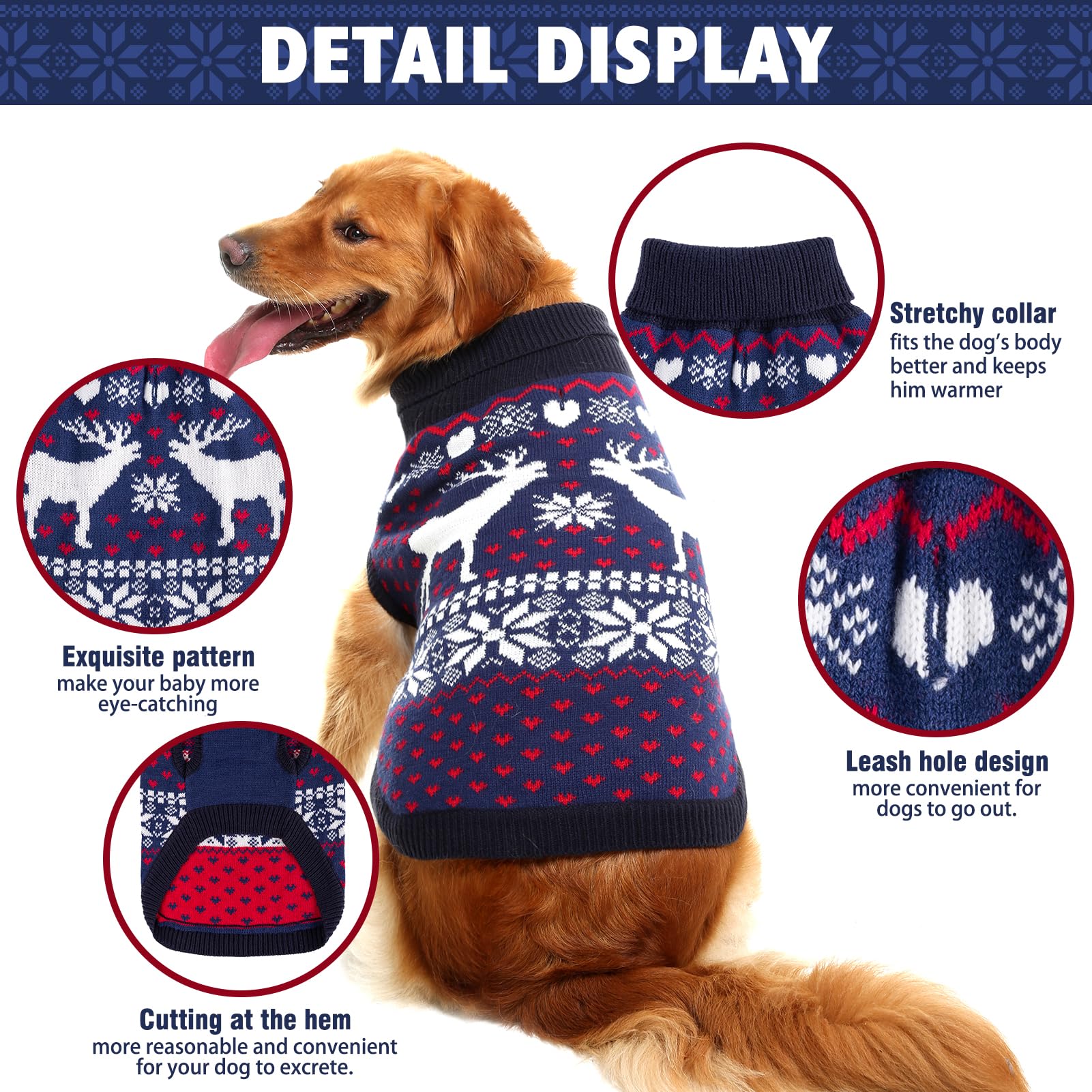 SCENEREAL dog-sweater-design-navy with reindeer pattern ideal for festive photos.