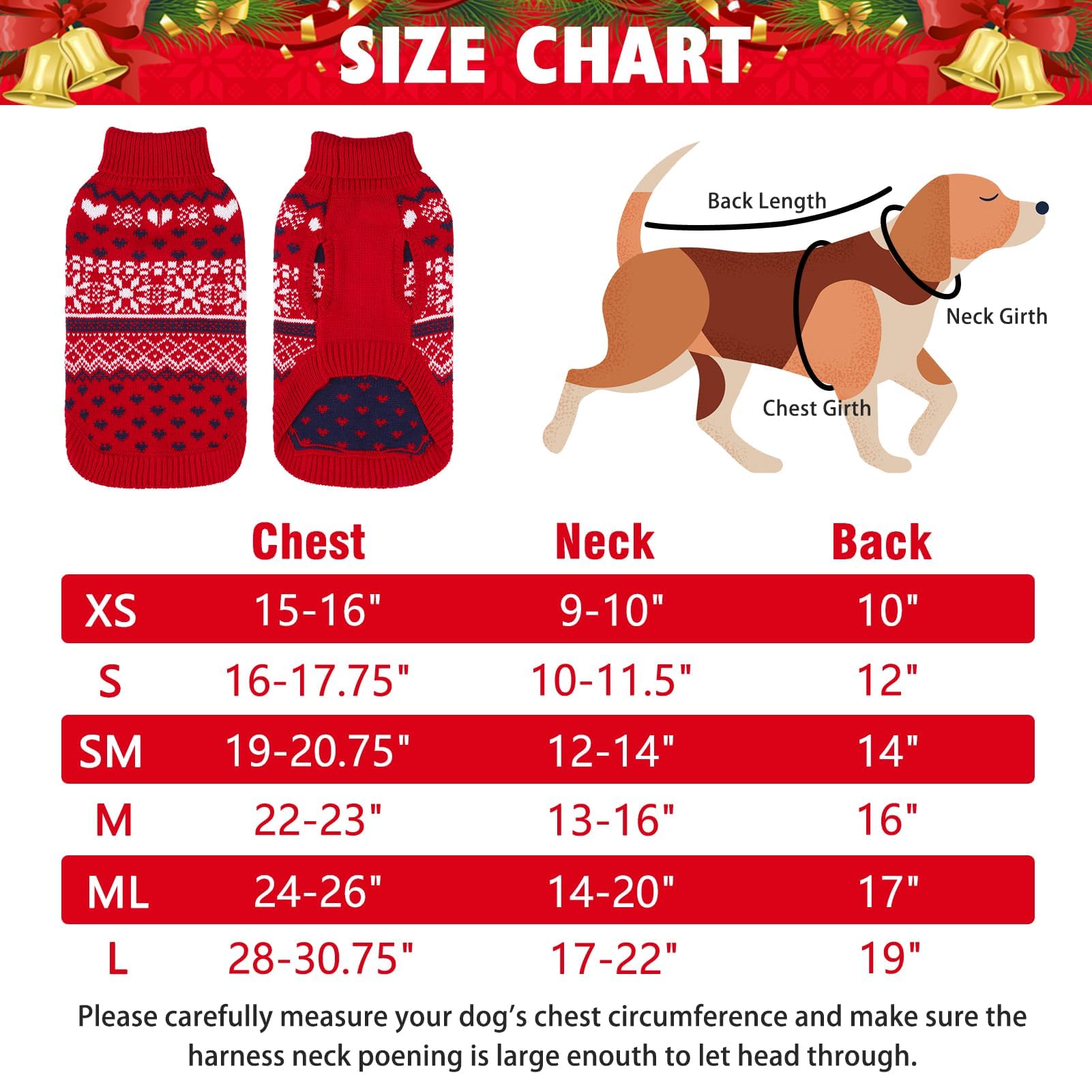 SCENEREAL dog sweater with hearts and snowflakes pattern for festive walks