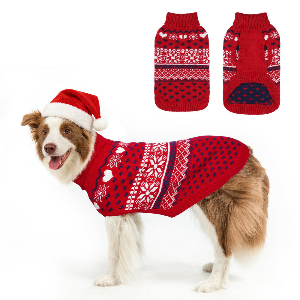 SCENEREAL dog sweater red knit turtleneck front view for winter warmth