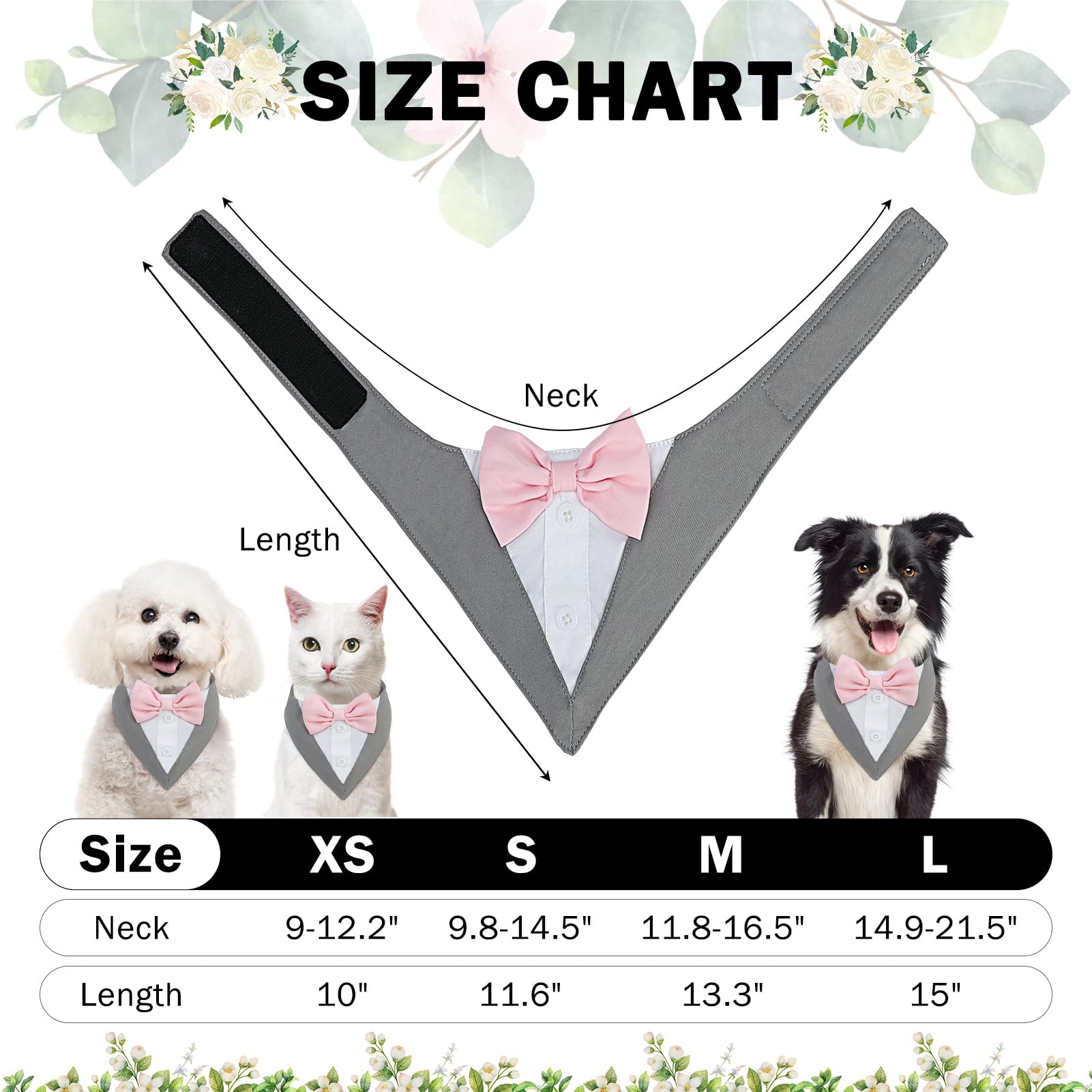 SCENEREAL dog tuxedo bandana grey-pink design enhances festive celebrations