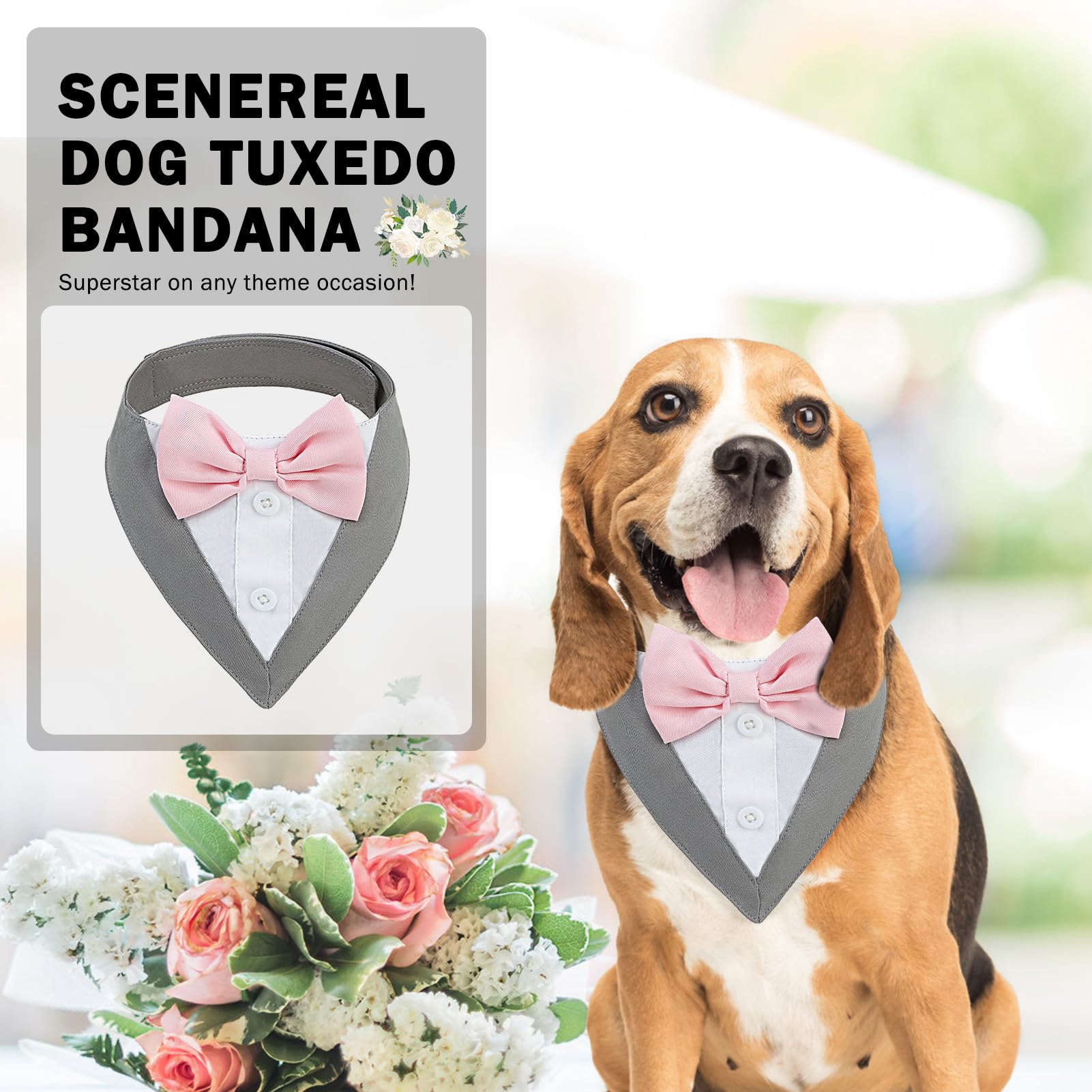 SCENEREAL dog tuxedo bandana soft cotton-poly fabric feels gentle on skin