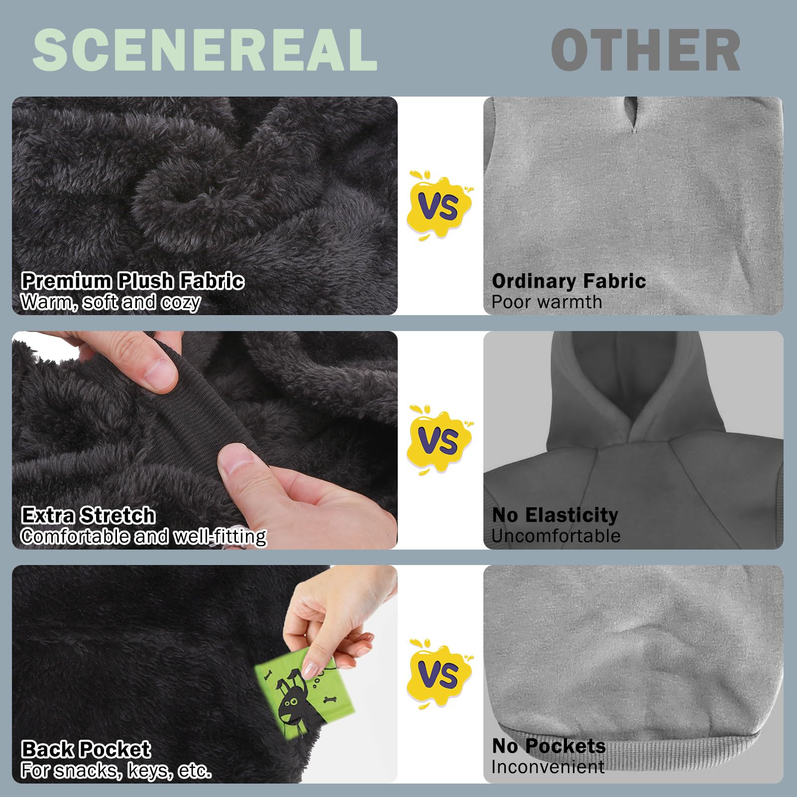 SCENEREAL fleece dog hoodie purple style shown for photos