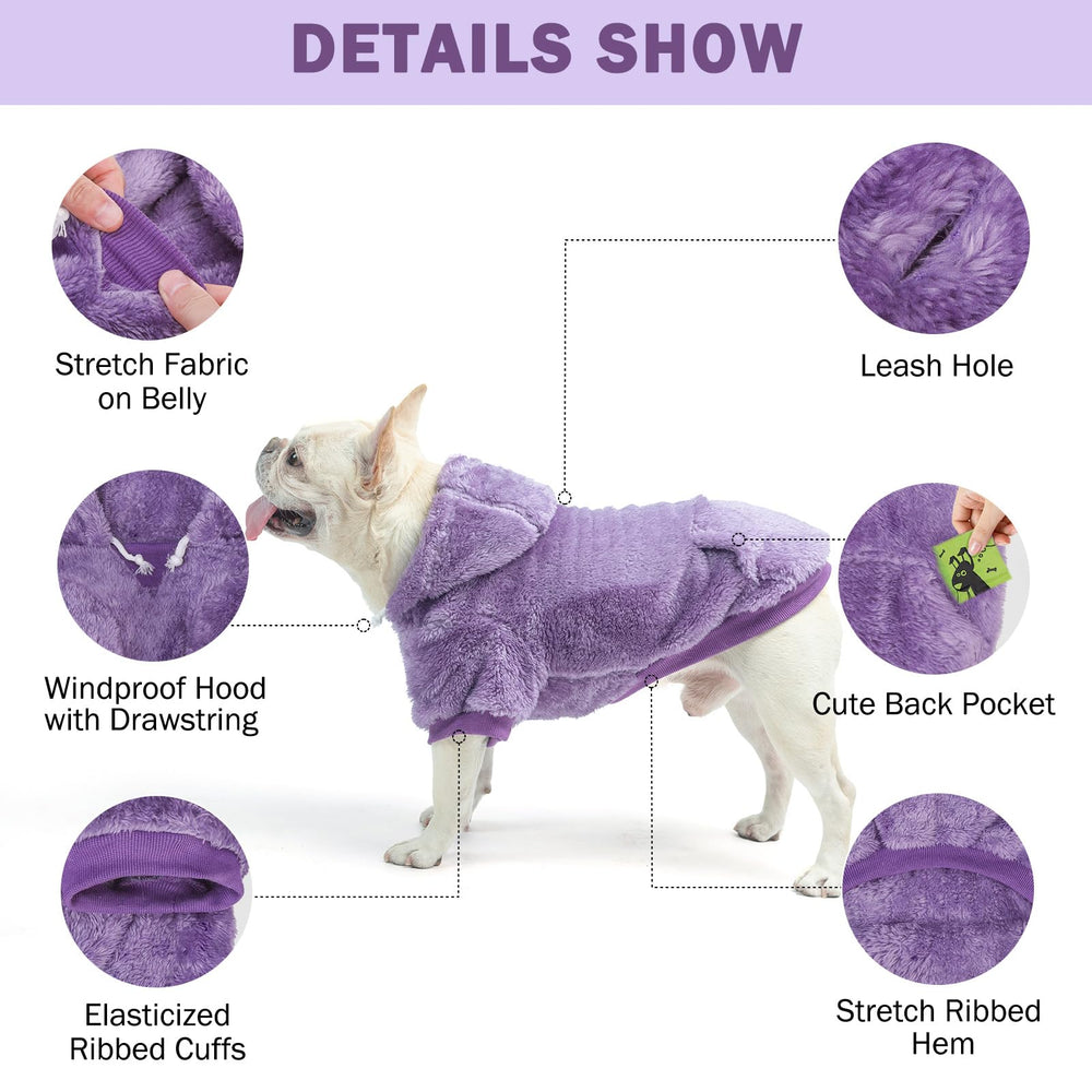 SCENEREAL fleece dog sweater hoodie back view highlights full coverage in cold