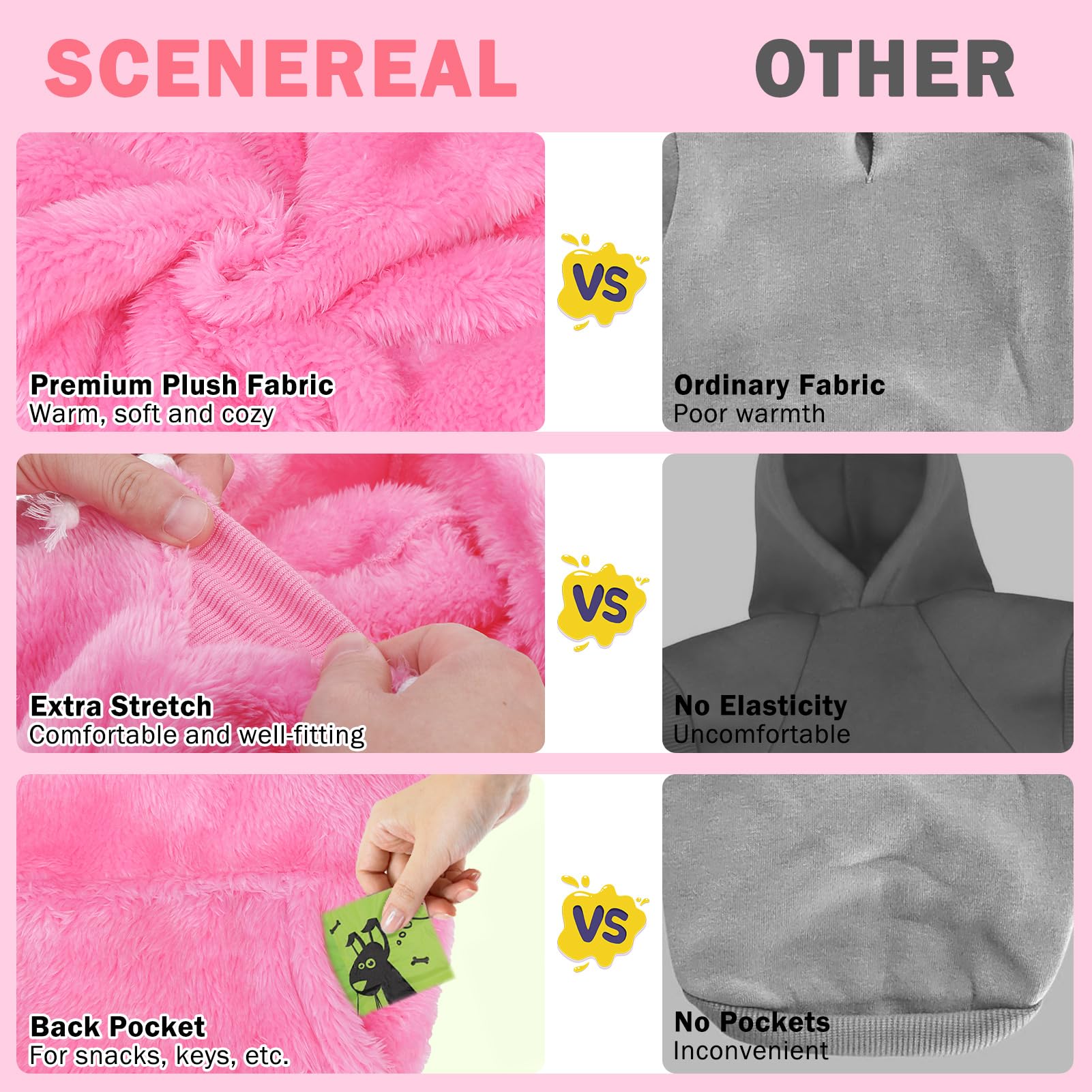 SCENEREAL fleece dog sweater hoodie color range display five hues