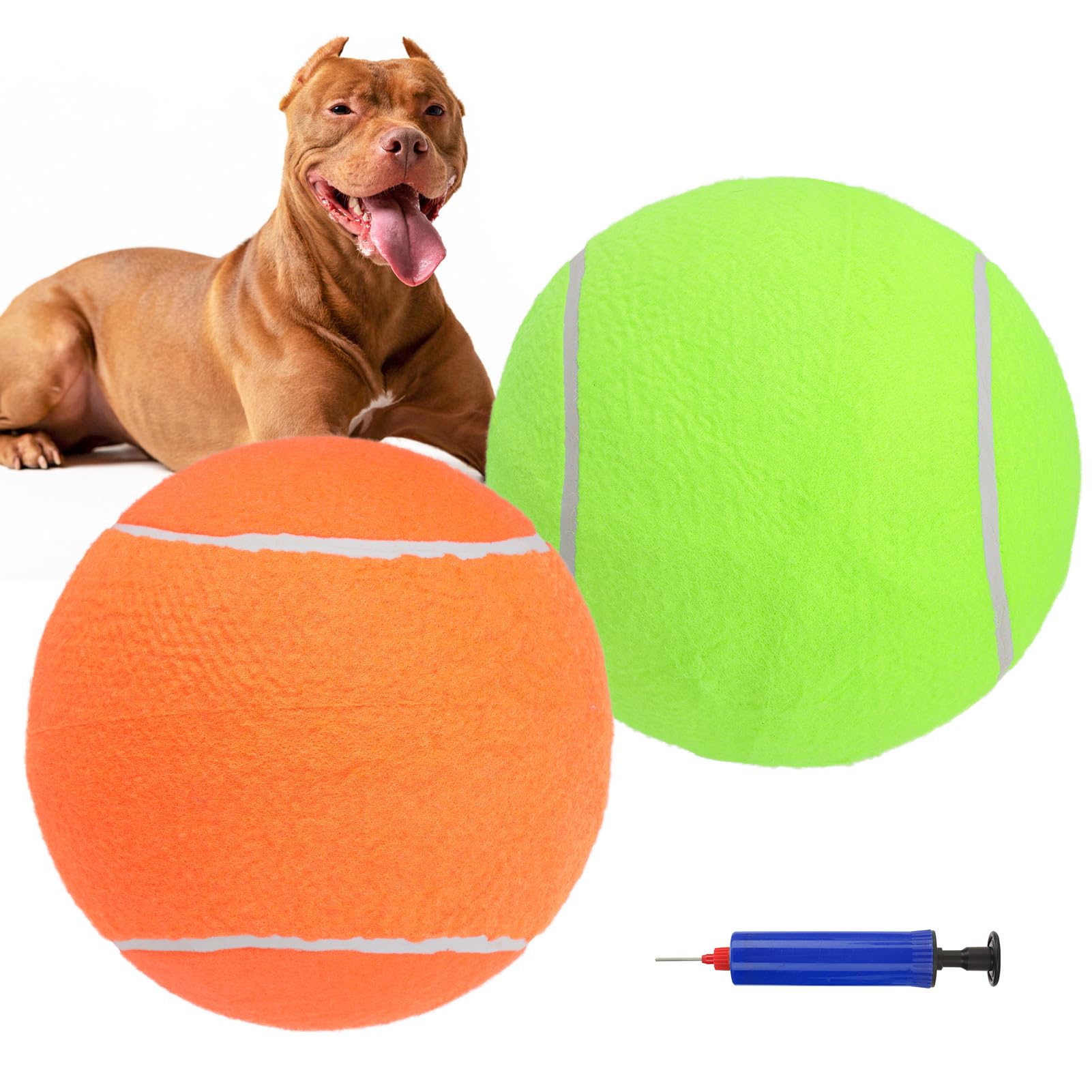 SCENEREAL Giant Tennis Ball for Dogs 2 Pack, front view, durable outdoor fetch toy for large breeds.