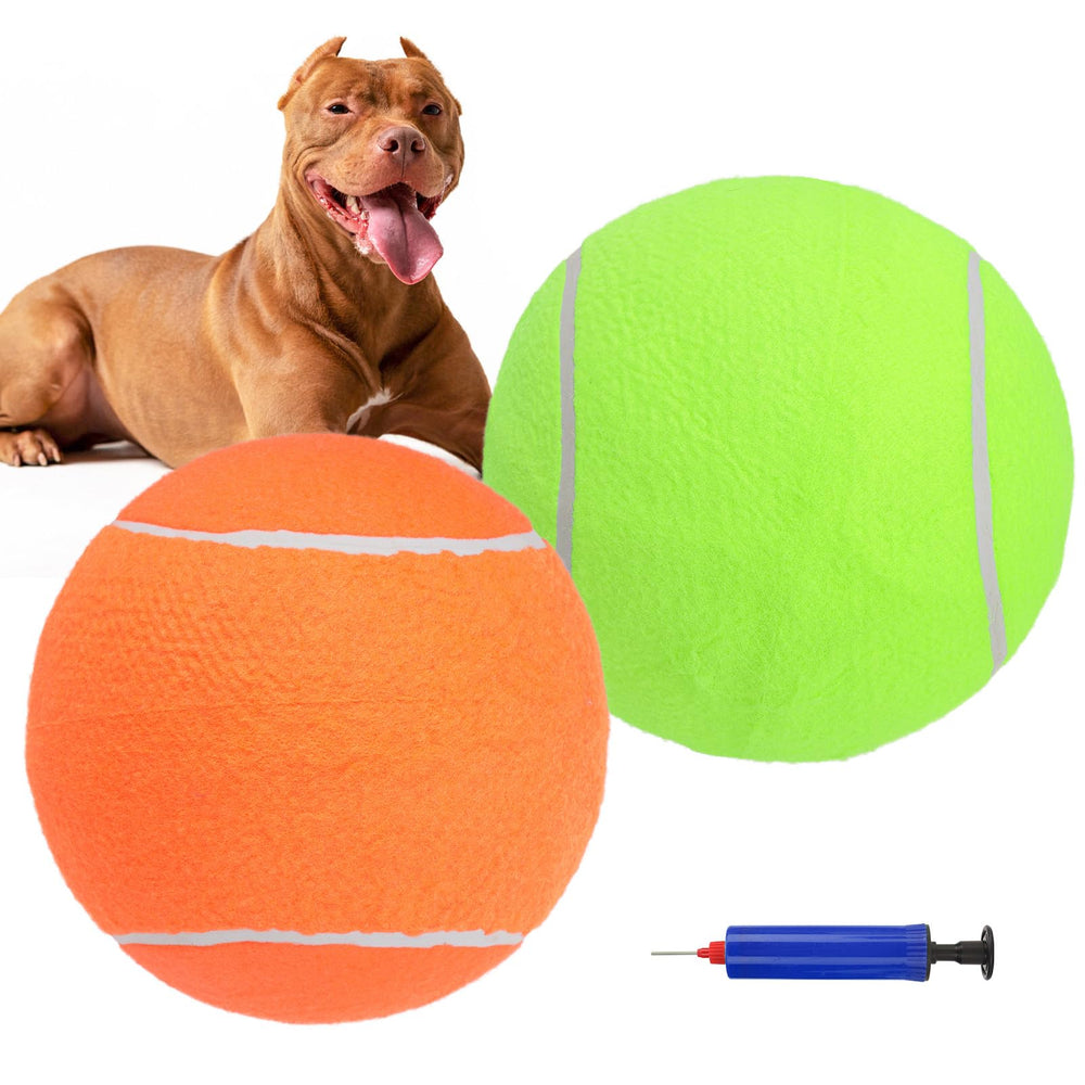 SCENEREAL Giant Tennis Ball for Dogs 2 Pack, front view, durable outdoor fetch toy for large breeds.