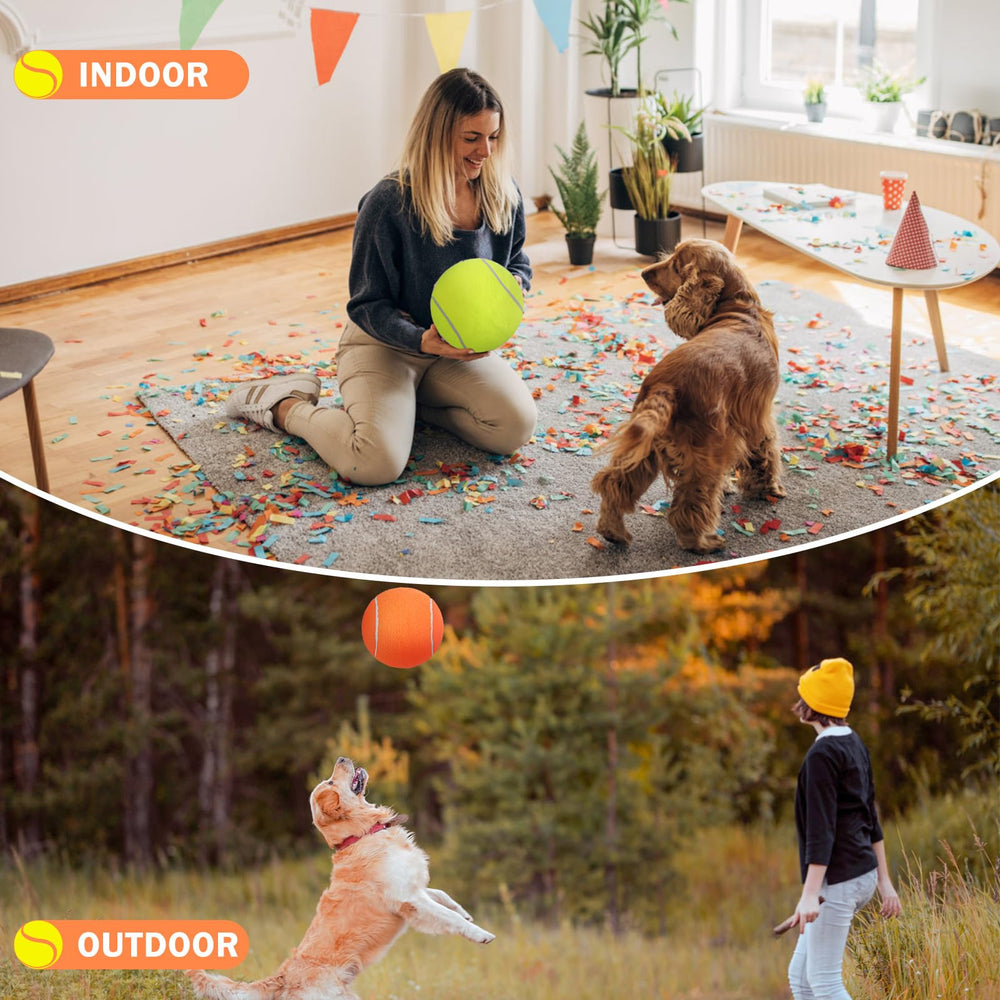 SCENEREAL giant tennis ball suitable for pools and outdoor spaces.