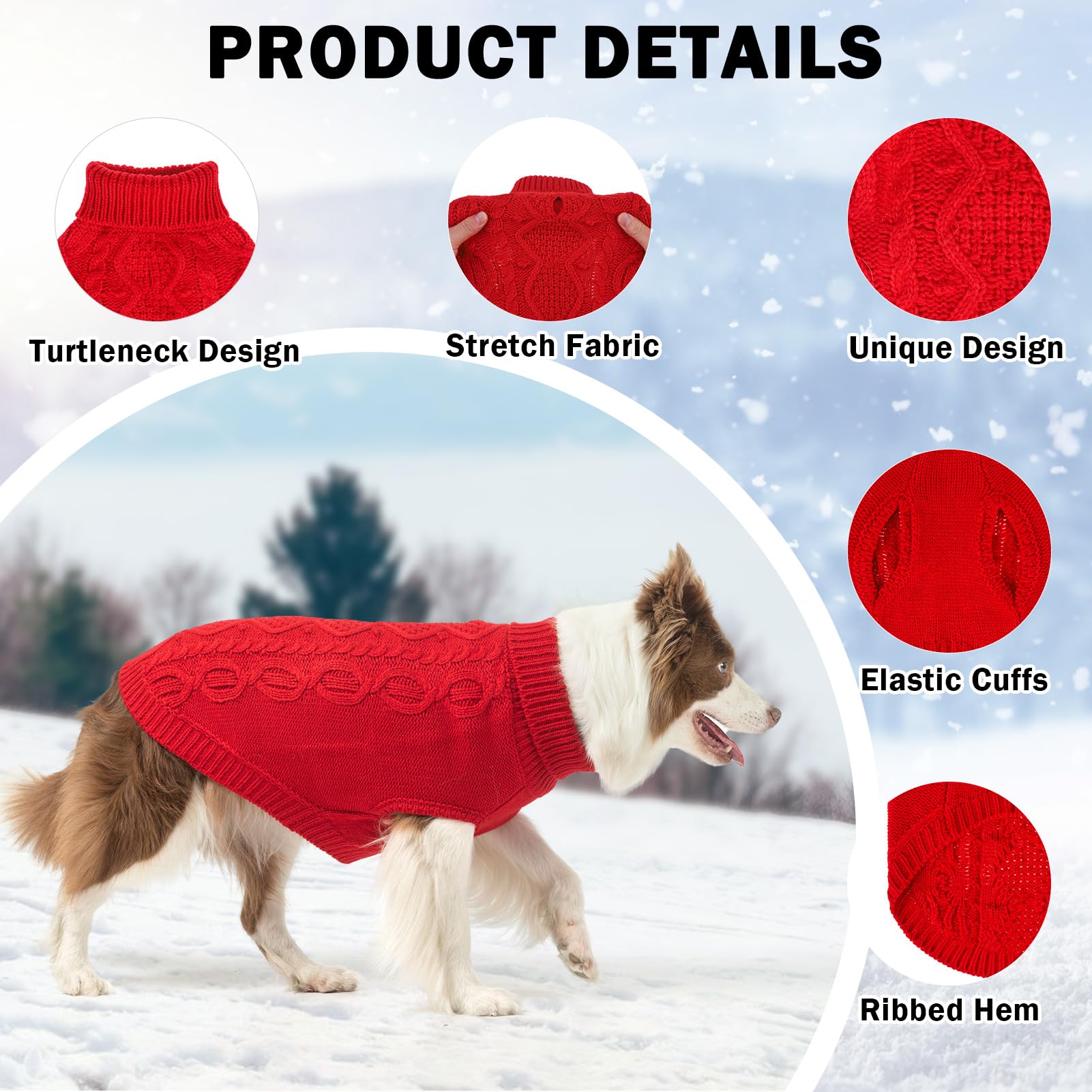SCENEREAL knitted dog sweater red XL chest detail emphasizes plush texture and secure fit.