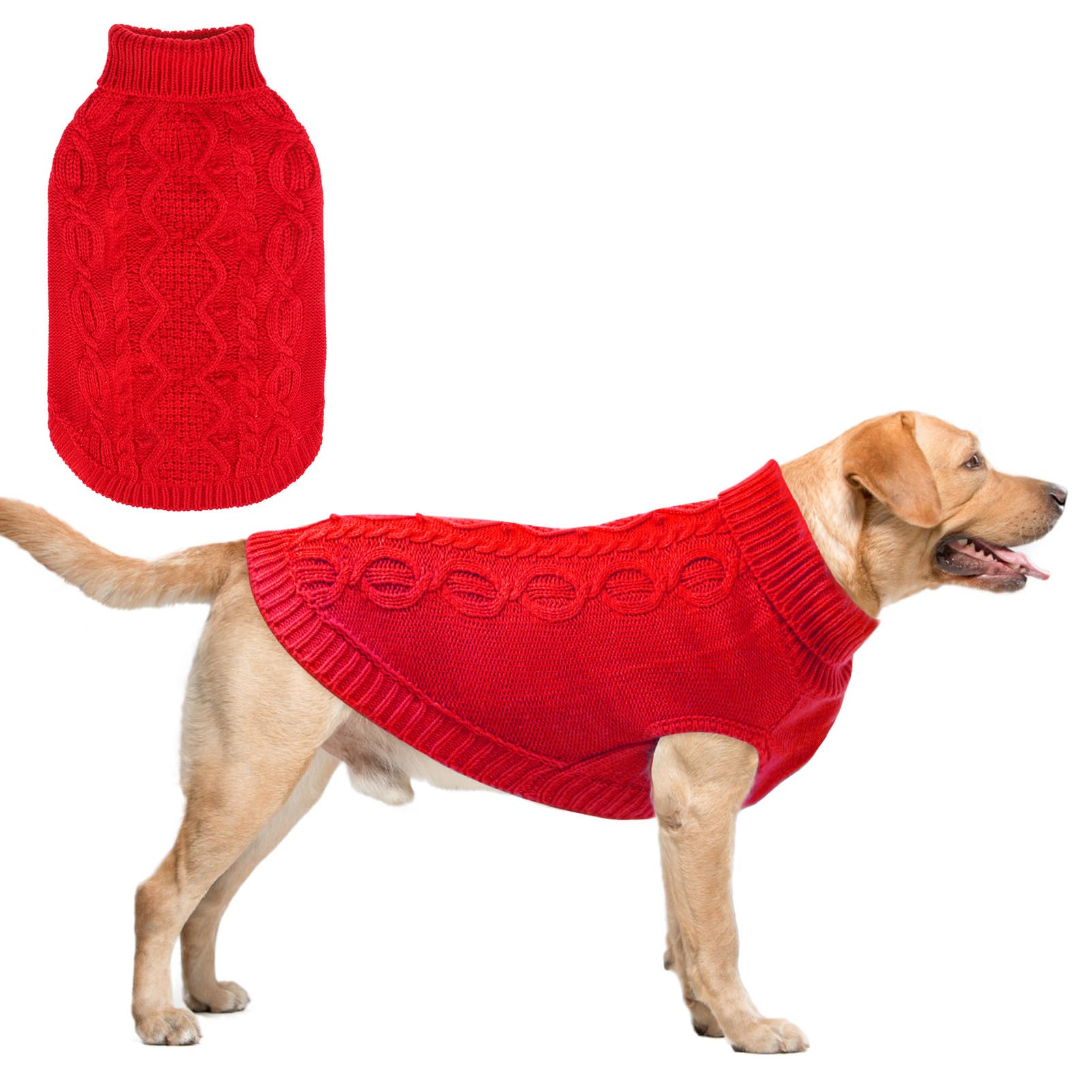 SCENEREAL knitted dog sweater red XL front view shows cozy knit for warmth.
