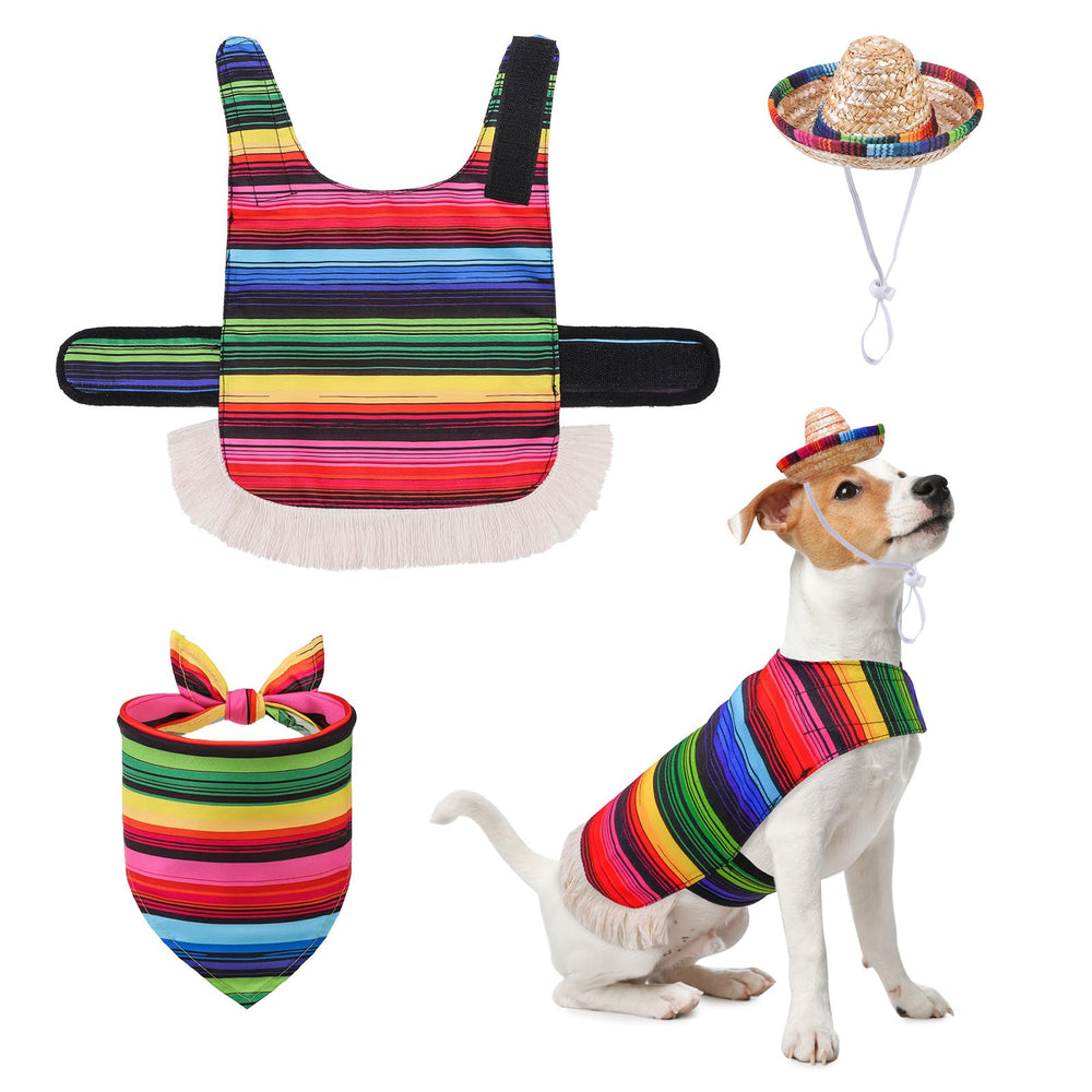 SCENEREAL Mexican Serape dog costume poncho promotes a festive, photo-ready look.
