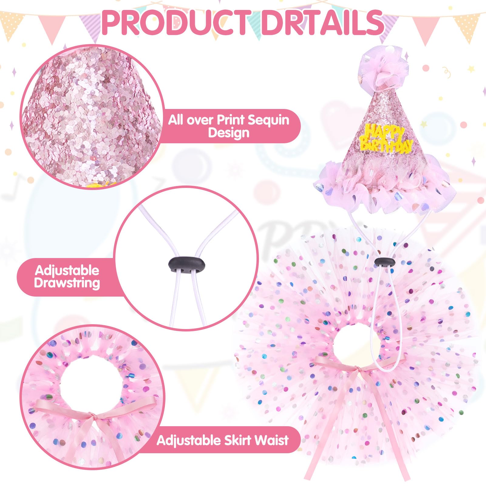 SCENEREAL pink birthday dress set on a dog, photo-ready