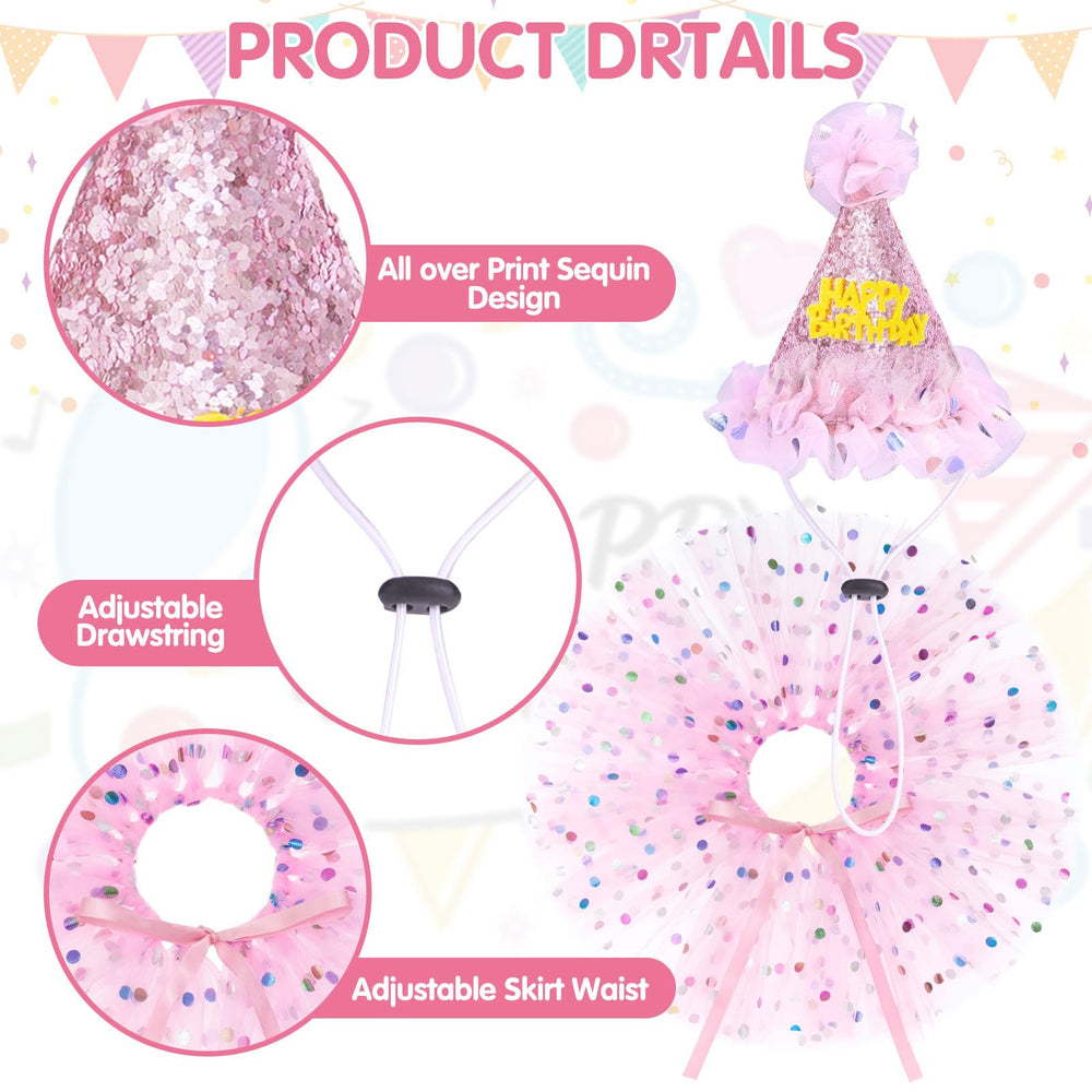 SCENEREAL pink birthday dress set on a dog, photo-ready