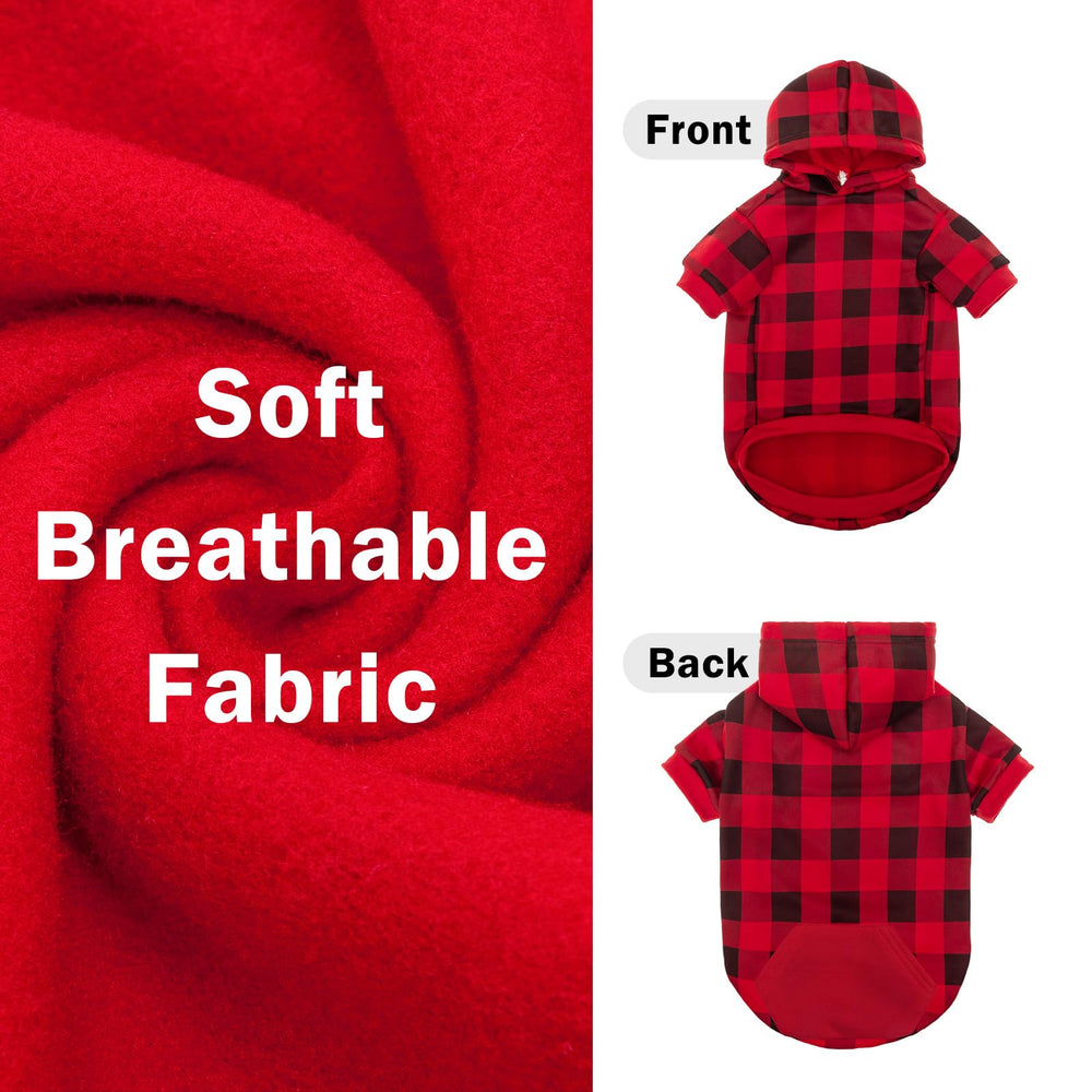 SCENEREAL plaid dog hoodie with hat on dog boosts adorable festive look.