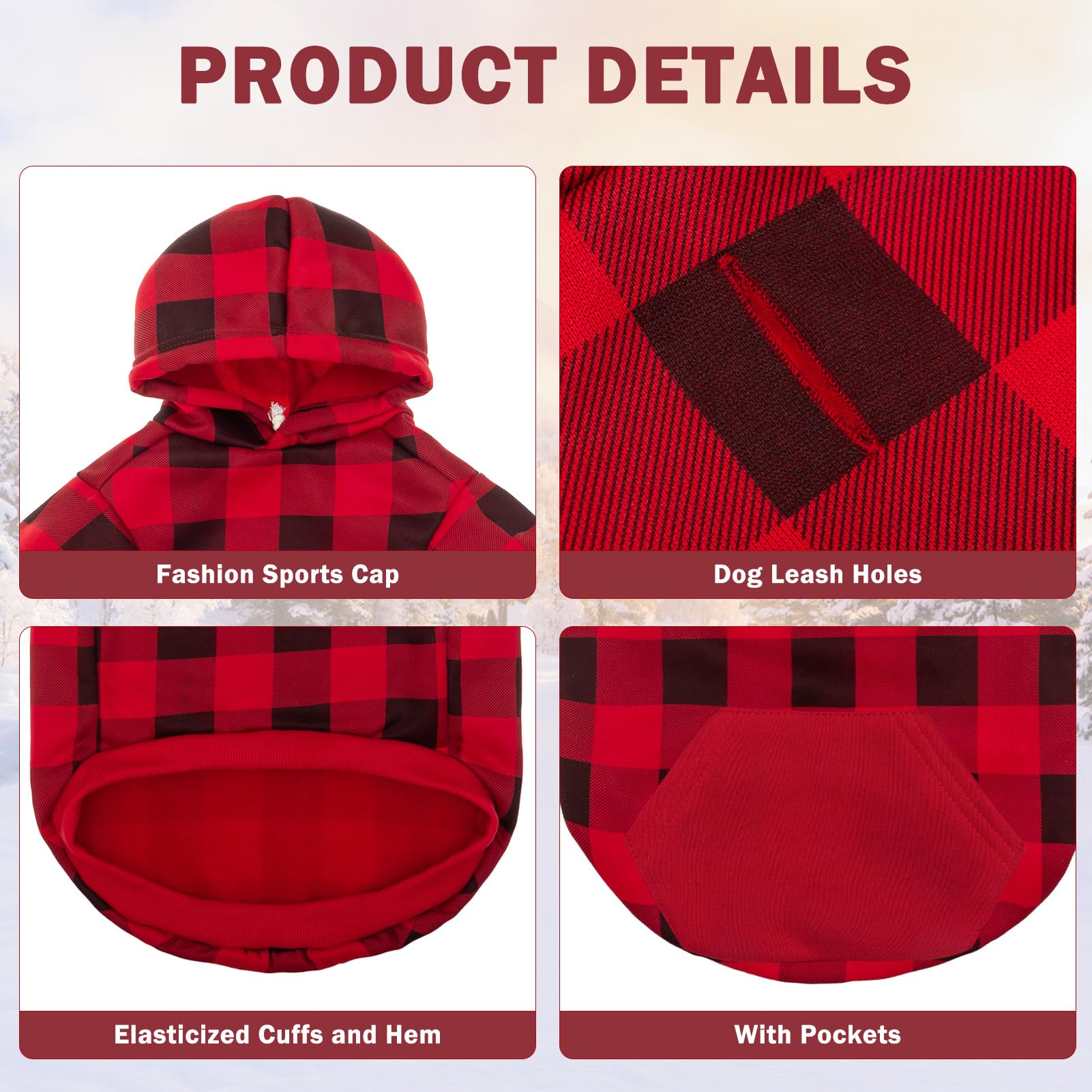 SCENEREAL plaid hoodie shows leash hole for easy outdoor walking.