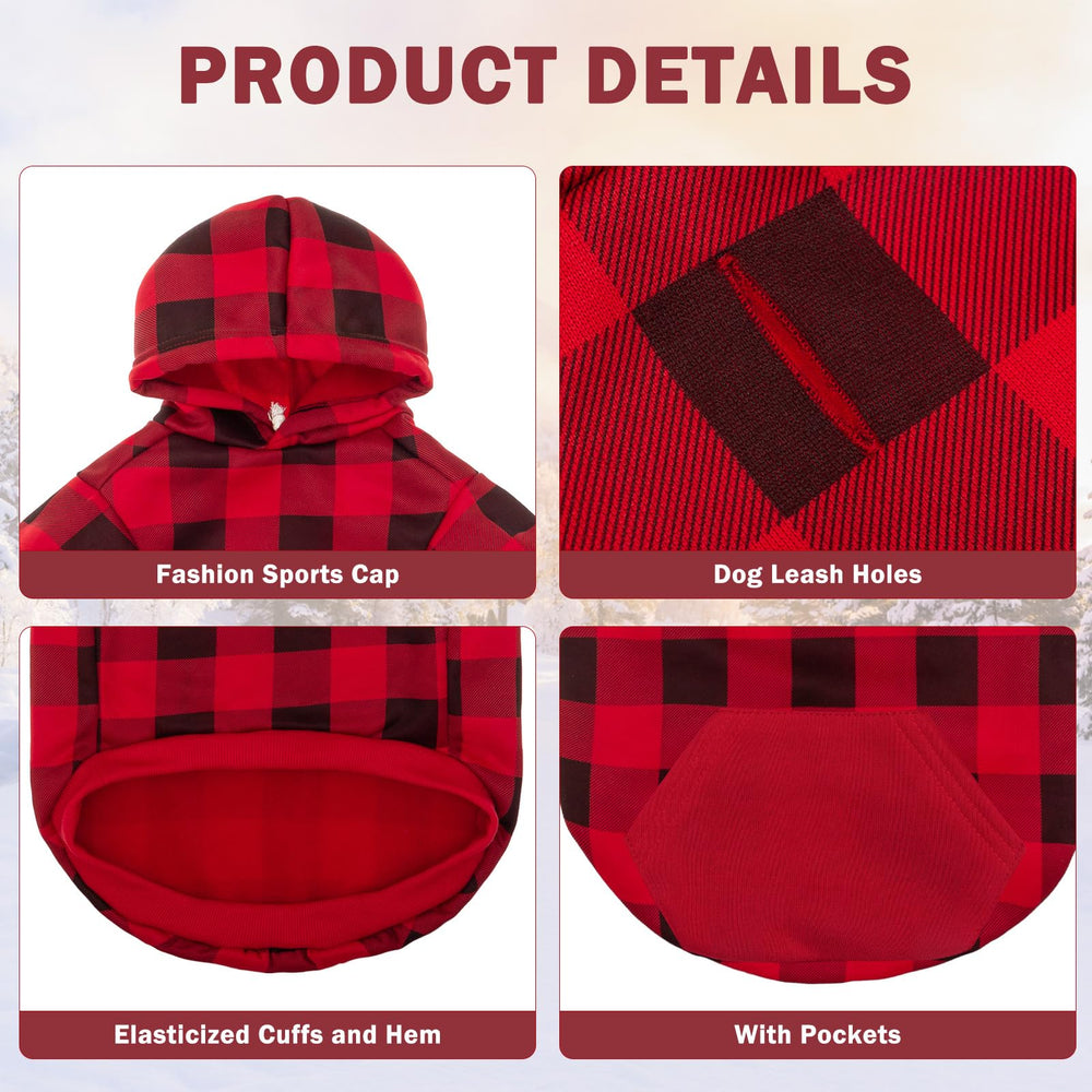 SCENEREAL plaid hoodie shows leash hole for easy outdoor walking.