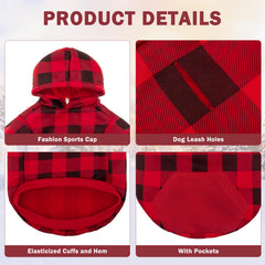 SCENEREAL plaid hoodie shows leash hole for easy outdoor walking.
