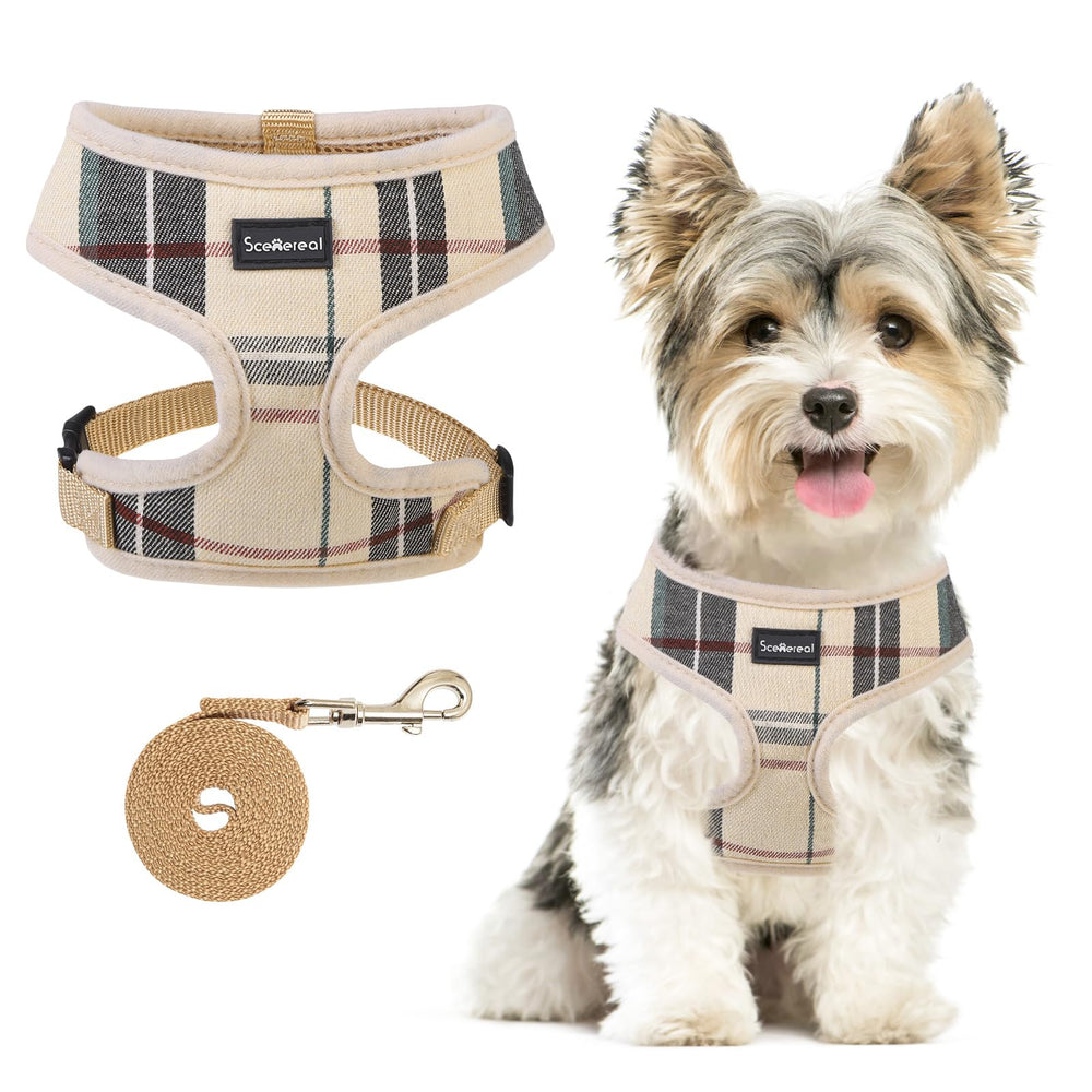 SCENEREAL puppy harness beige soft-mesh for comfortable daily walks.