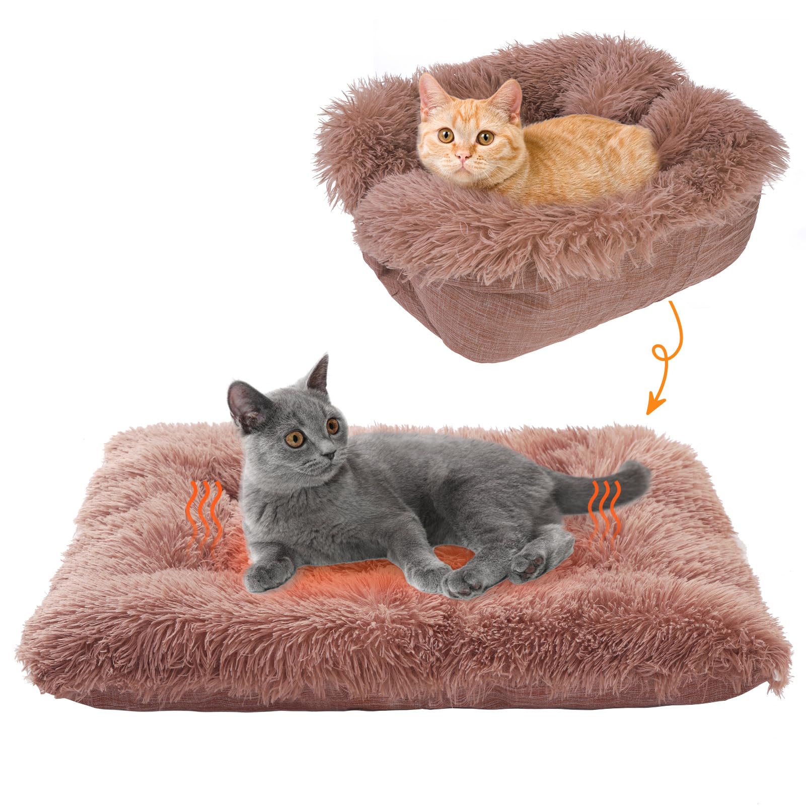SCENEREAL self-warming cat bed front view highlights cozy warmth and plush comfort.