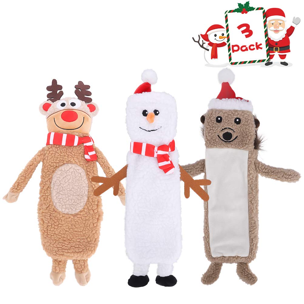 SCENEREAL Stuffless Christmas Elk toy plush squeaky chew for teething and bonding.