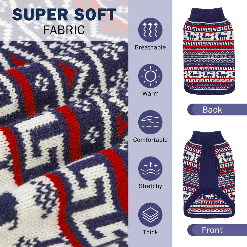 SCENEREAL Turtleneck Dog Sweater navy back view highlights snug fit and design.