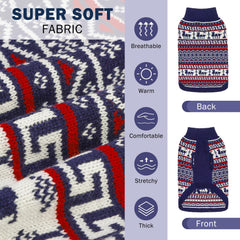 SCENEREAL Turtleneck Dog Sweater navy back view highlights snug fit and design.