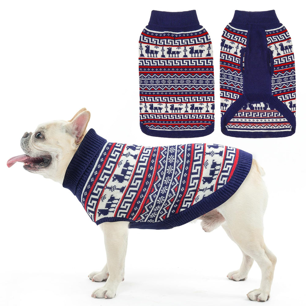SCENEREAL Turtleneck Dog Sweater navy front view shows cozy warmth for chilly walks.