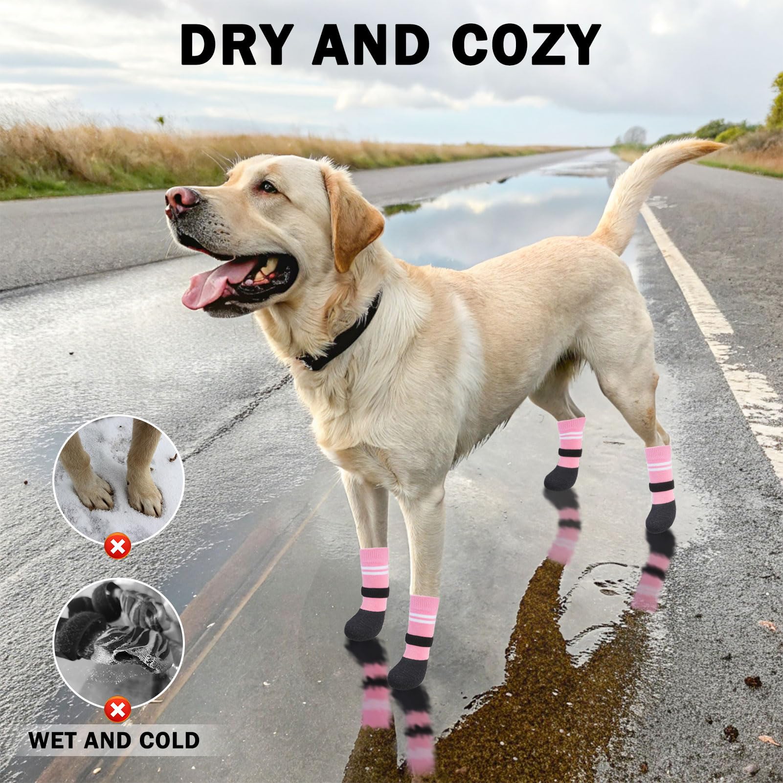 SCENEREAL waterproof paw socks closeup showing warm fabric.