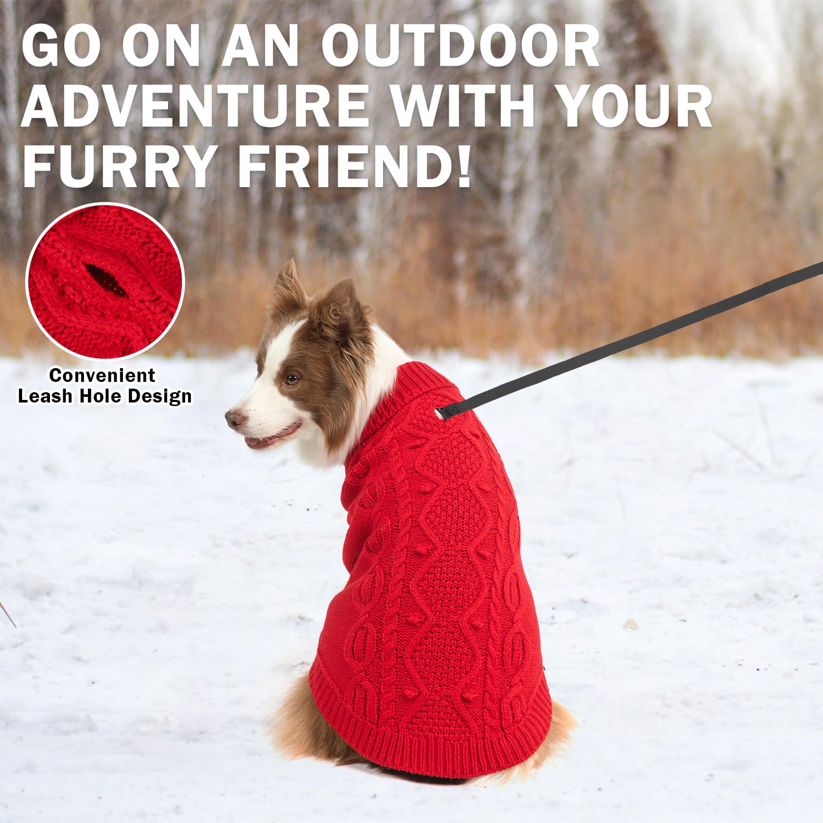 SCENEREAL winter dog sweater with leash hole enables easy walks.