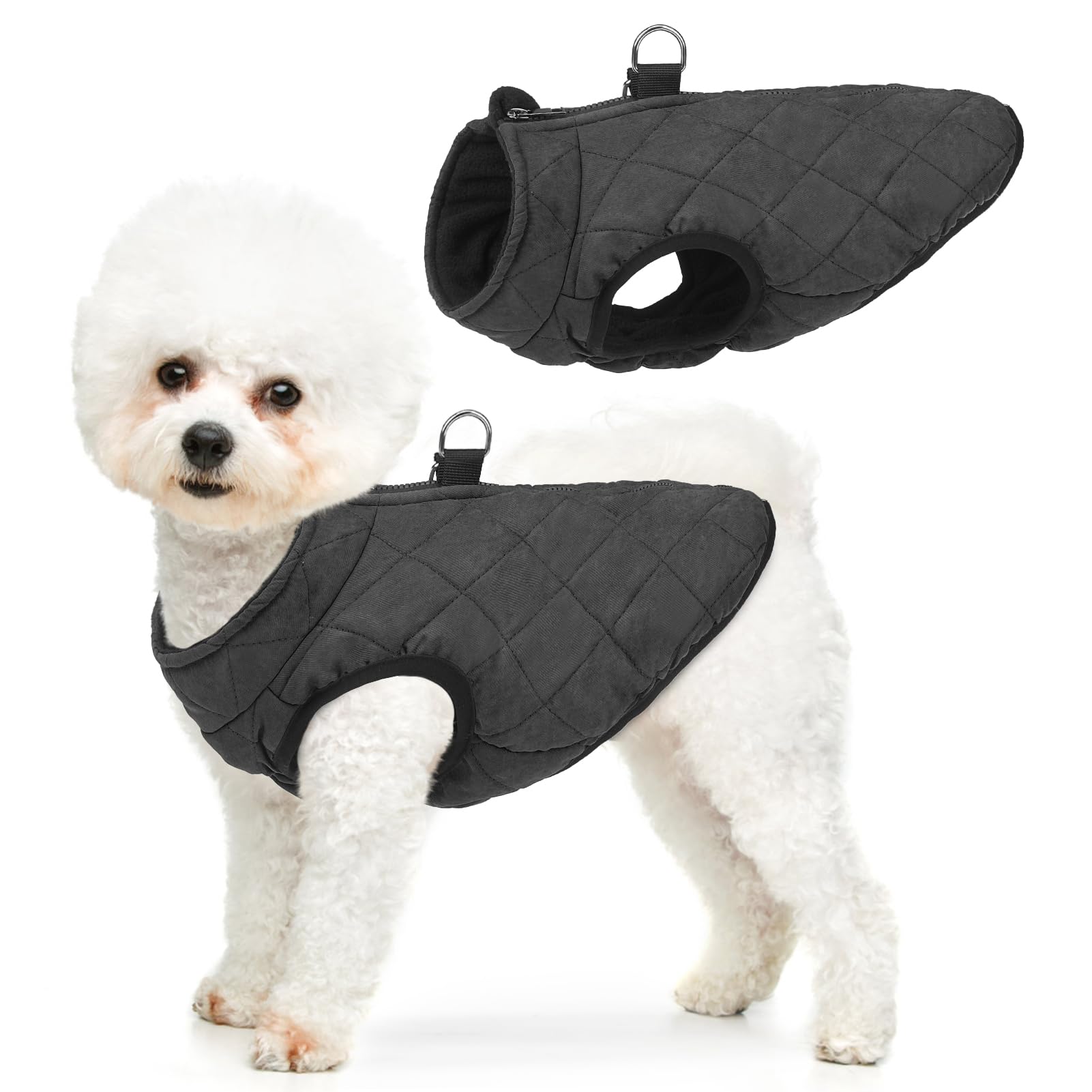 SCENEREAL winter dog vest coat front view showing cozy fleece warmth for cold days